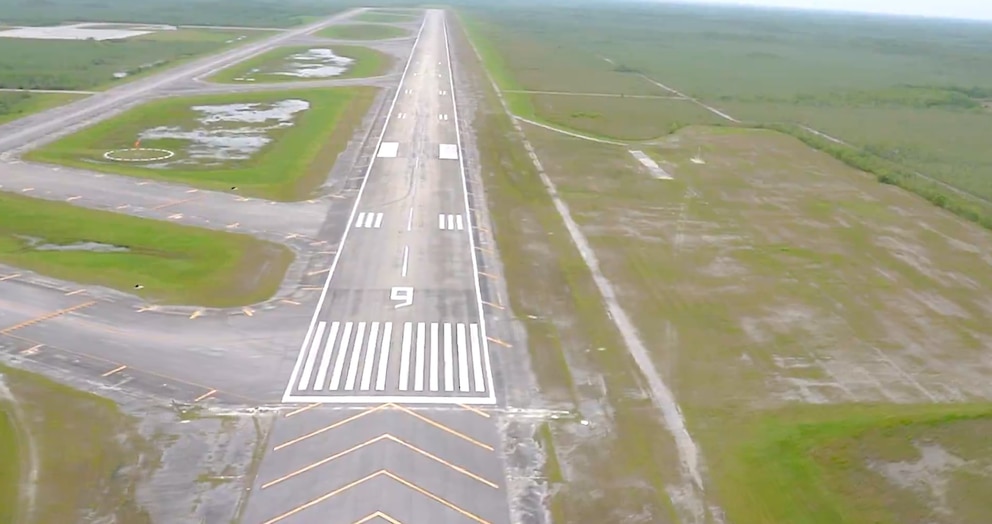 PHOTO: Florida Attorney General James Uthmeier has proposed turning this old airfield in the middle of the Everglads in a into a temporary detention facillity for migrants.