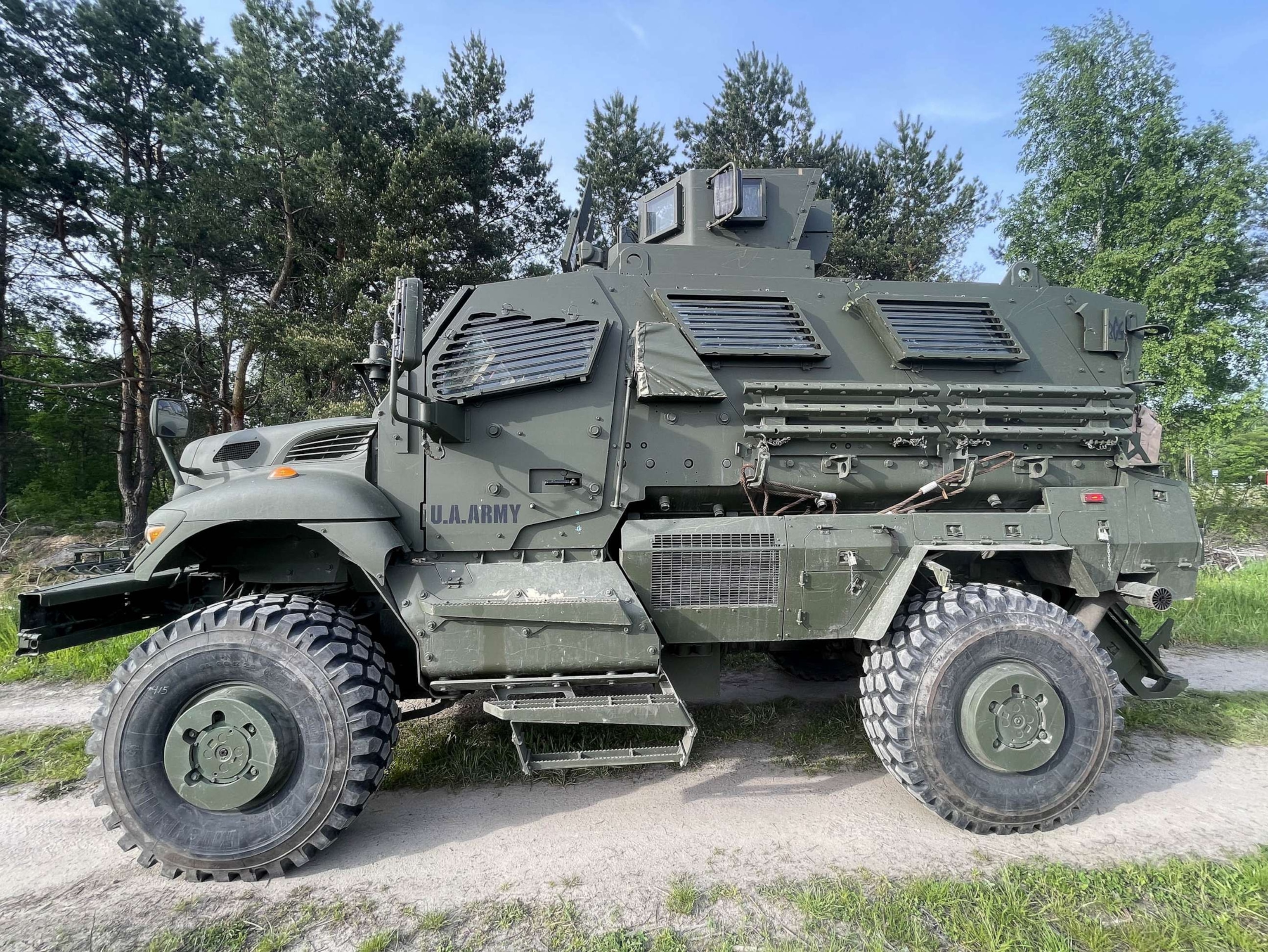 PHOTO: A U.S.-supplied Mine Resistant Infantry vehicle is shown in Ukraine.