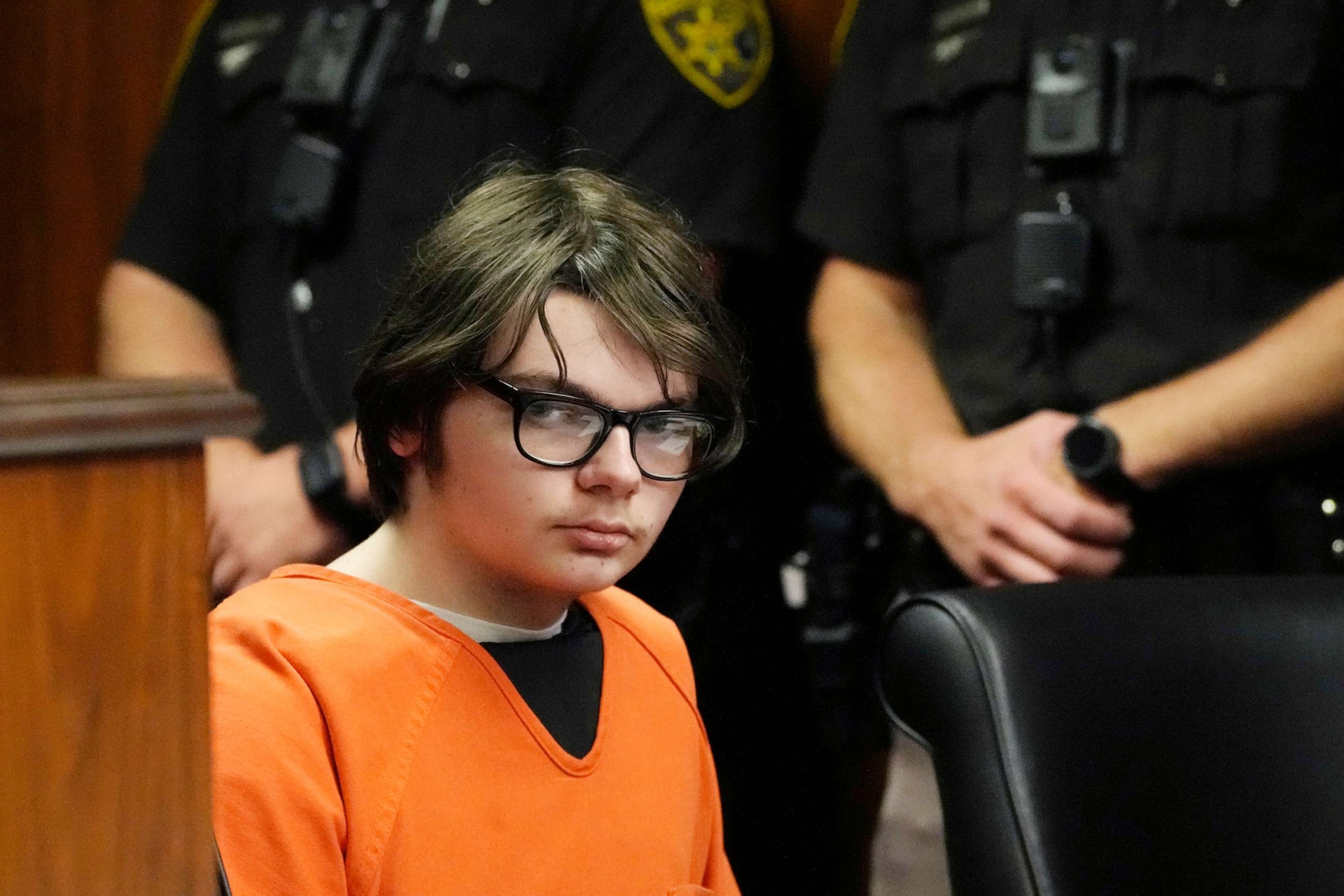 PHOTO: Ethan Crumbley sits in court, July 27, 2023, in Pontiac, Mich.