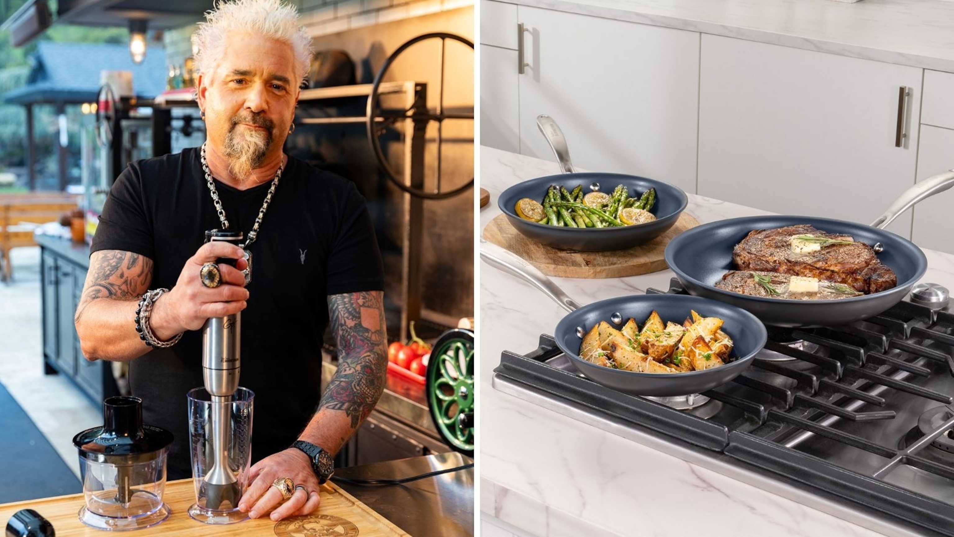 Guy Fieri's Flavortown Cookware: Immersion Blender, Vacuum Sealer and Pan Set