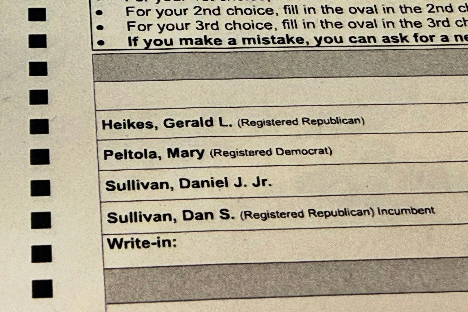 A sample election ballot is displayed in Anchorage, Alaska, Oct. 23, 2026. Haven Daley/AP Photo