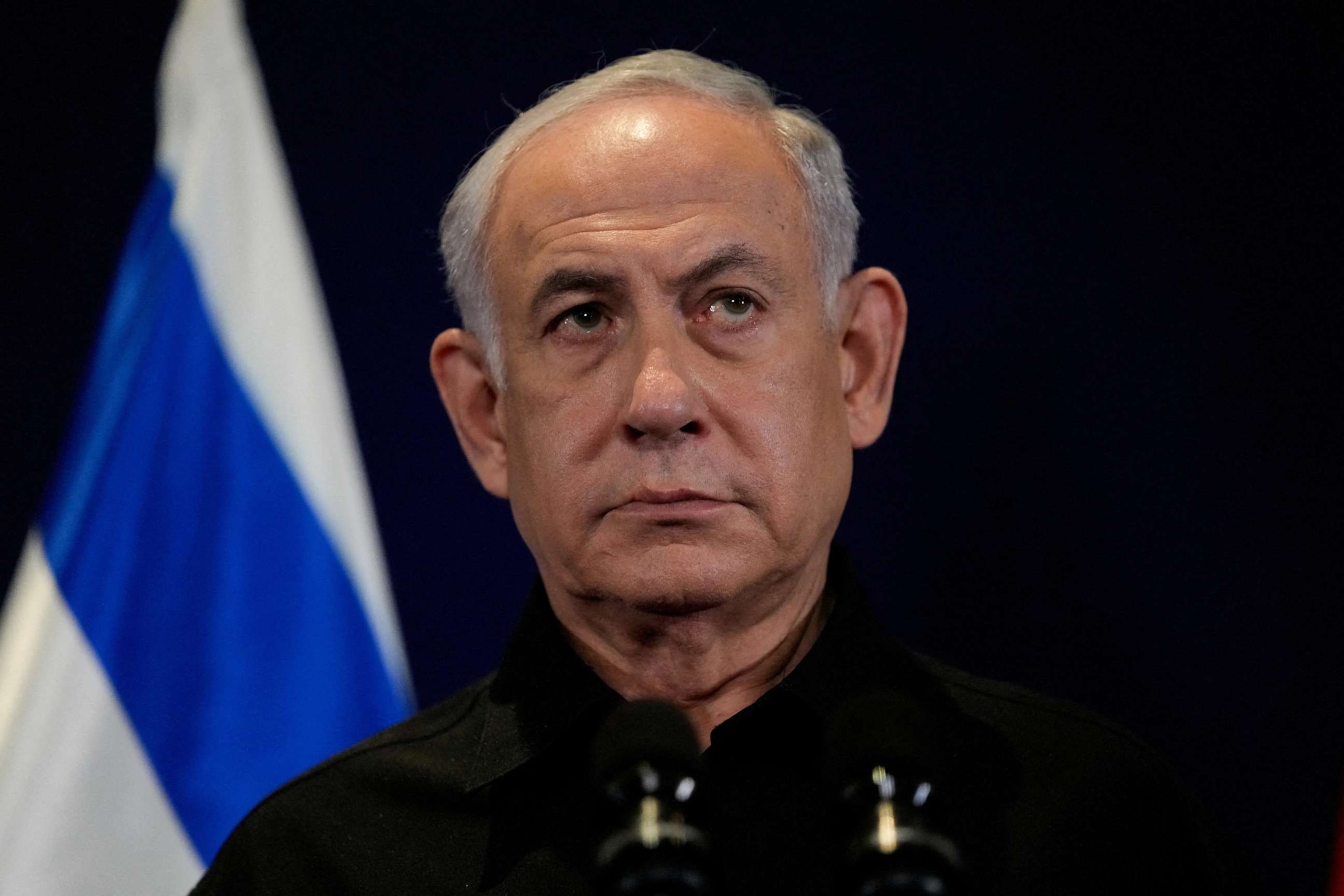 PHOTO: Israeli Prime Minister Benjamin Netanyahu speaks to the media during a joint press conference with German Chancellor Olaf Scholz, in Tel Aviv, Israel, Oct. 17, 2023.