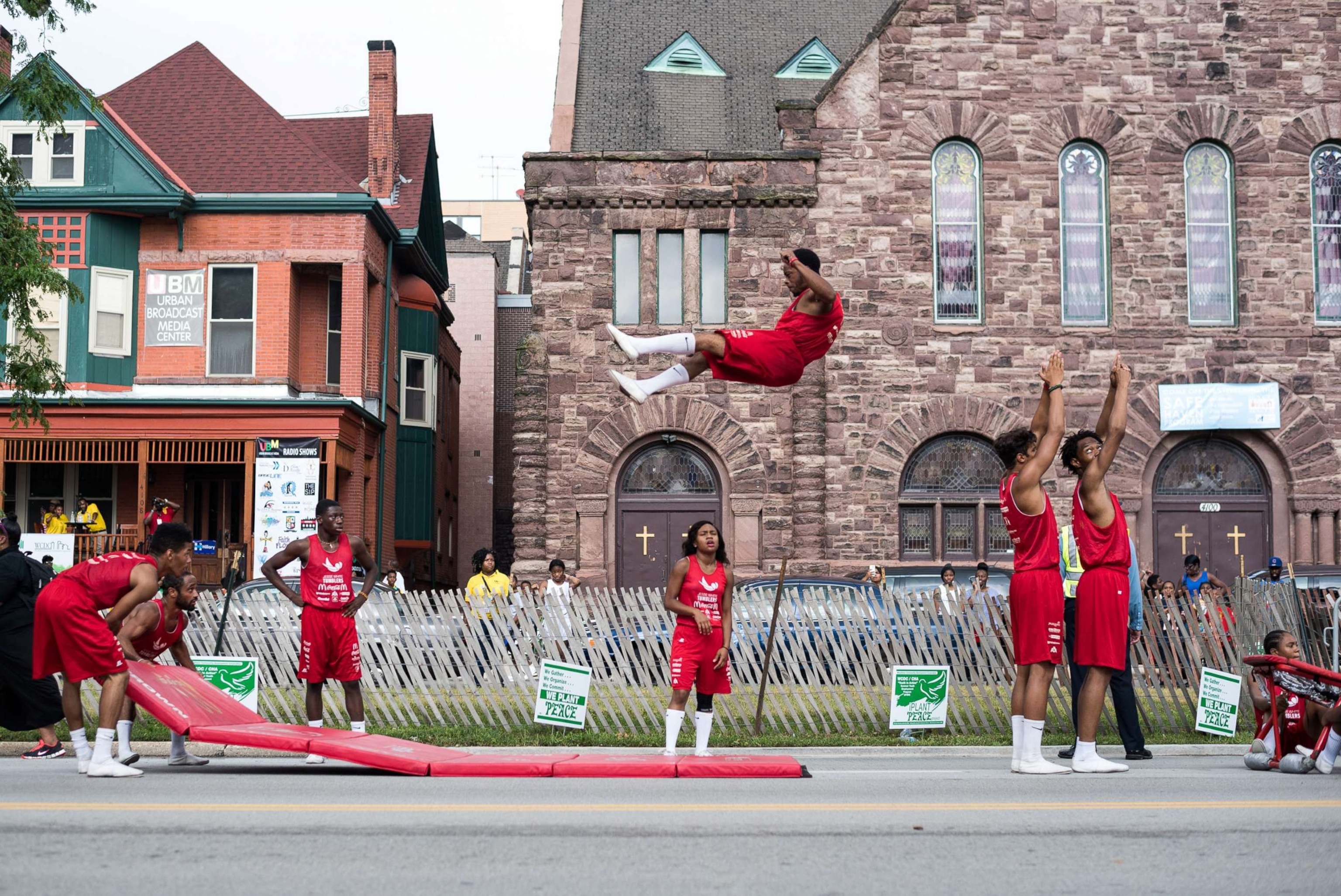 PHOTO: The Jesse White Tumbling Team performs in the Bud Billiken Parade in Chicago, on Aug. 13, 2016. 