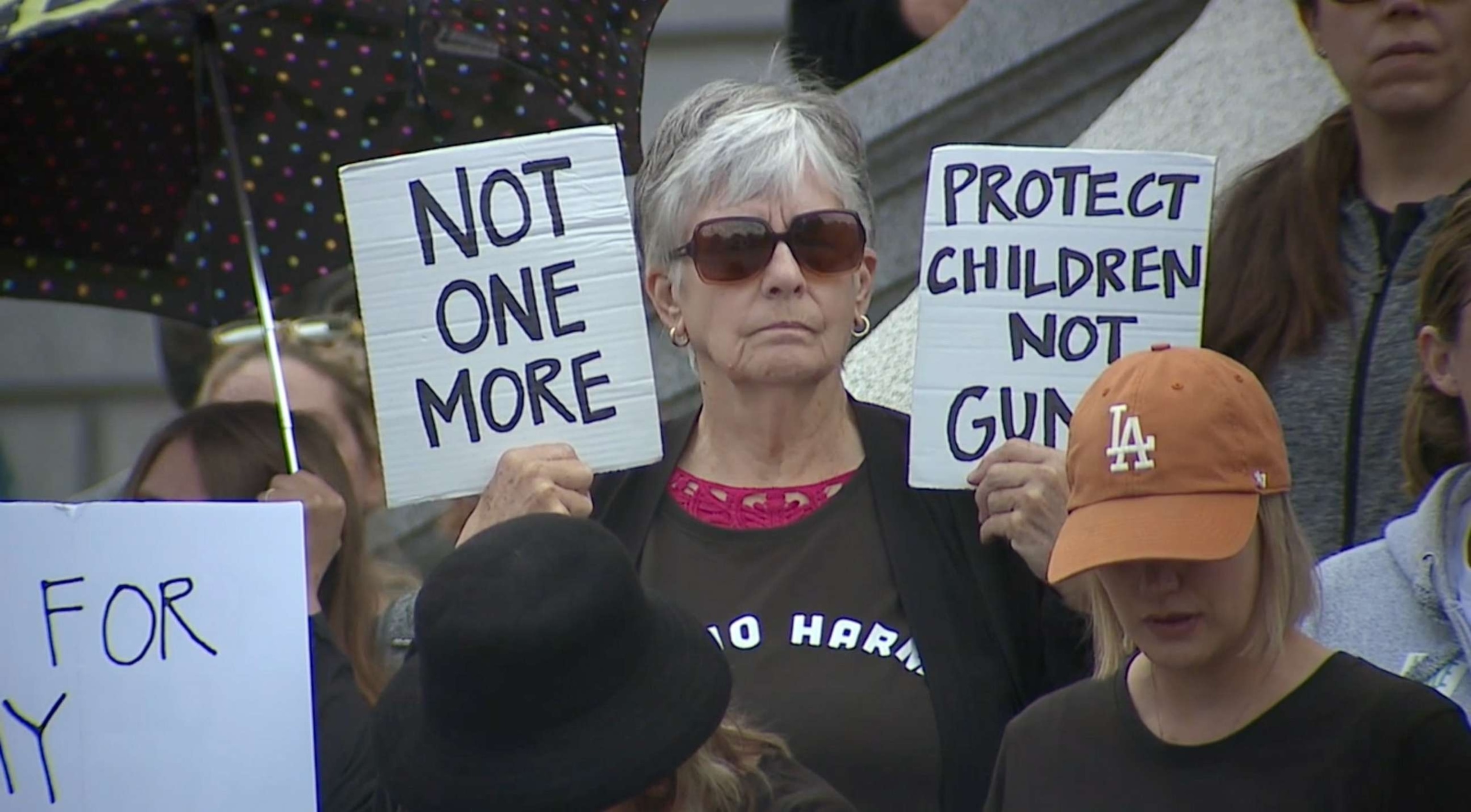 PHOTO: Demonstrators do a sit-in at Colorado state Capitol calling on Gov. Jared Polis to sign an executive order to ban guns and implement a system to buy them back, Denver, June 5, 2023.