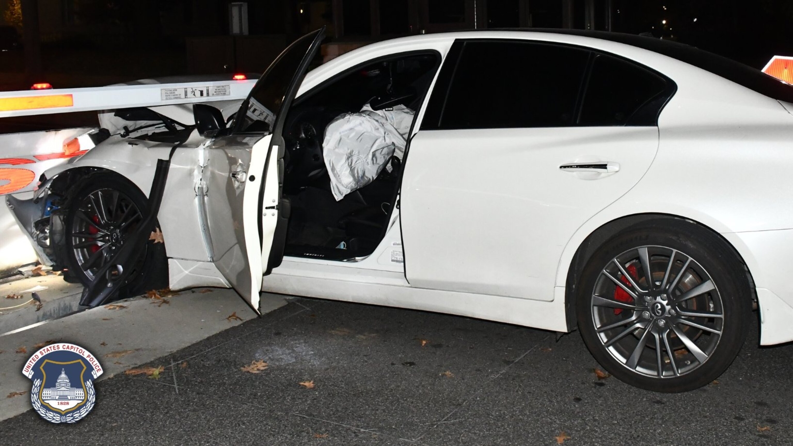 PHOTO: The U.S. Capitol Police released photos of the stolen car and guns confiscated after two men crashed into a barricade in Washington, D.c., Nov. 5, 2023.