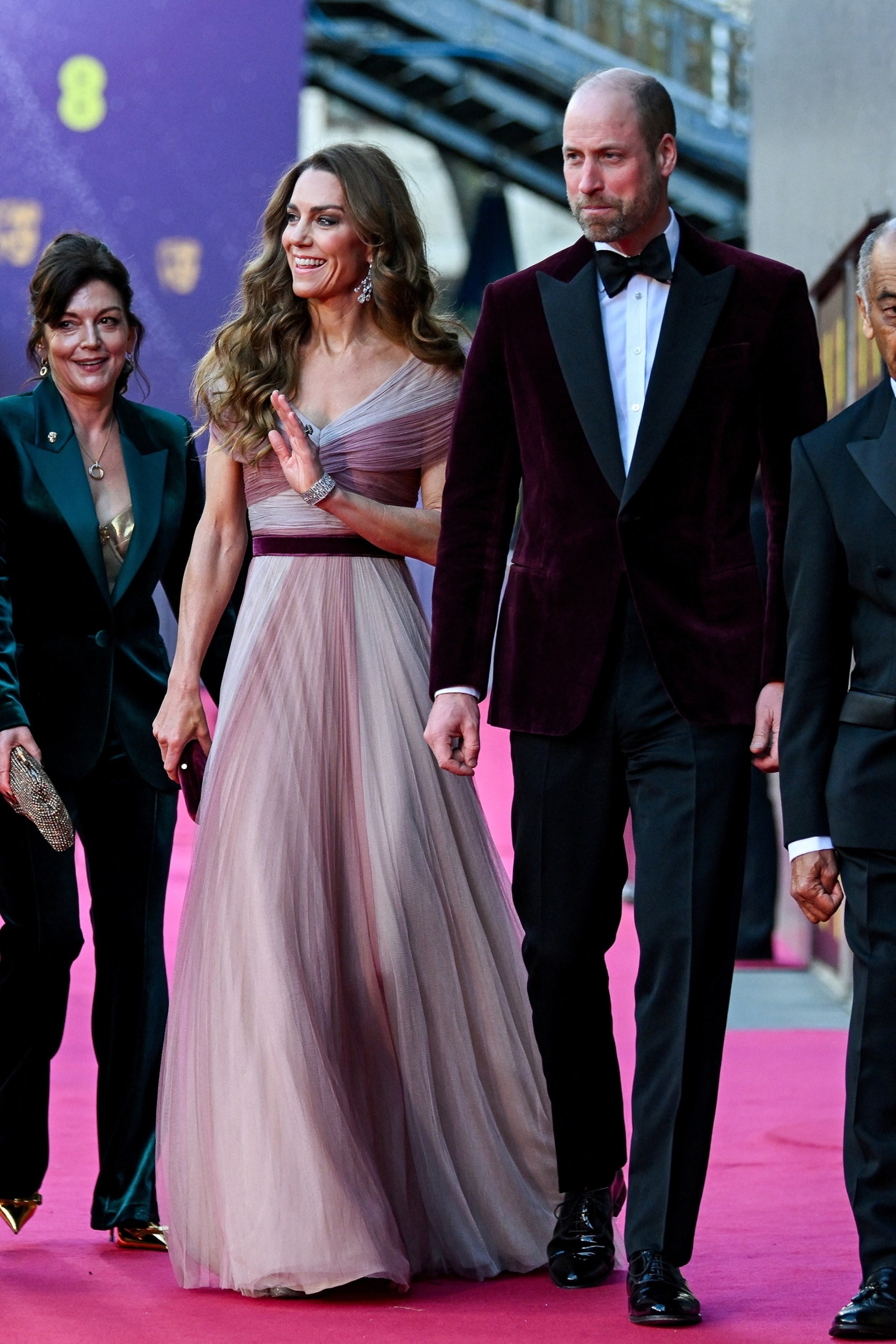 Prince William, Prince of Wales, and Catherine, Princess of Wales, arrive at the BAFTA Film Awards 2026, on February 22, 2026 in London, England. 