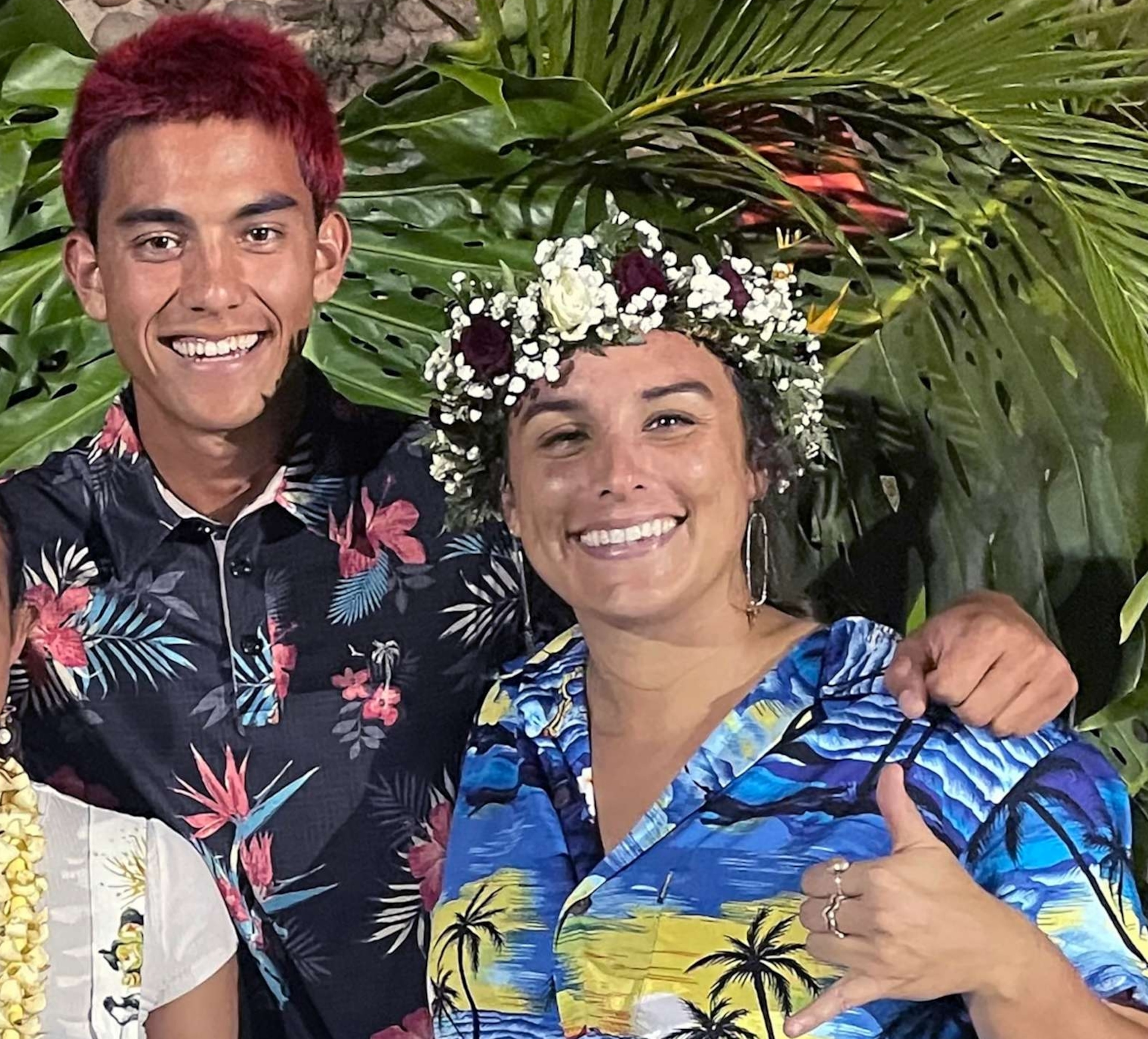 PHOTO: Lahainaluna High School science teacher Jackie Ellis with student Joa Navarro at his graduation.