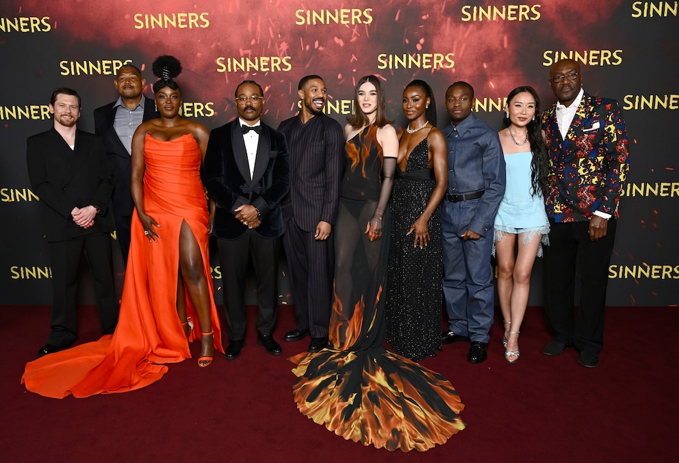 PHOTO: In this April 14, 2025, file photo, Jack O'Connell, Omar Benson Miller, Wunmi Mosaku, Ryan Coogler, Michael B. Jordan, Hailee Steinfeld, Jayne Lawson, Miles Caton, Li Jun Li and Delroy Lindo attend the "Sinners" European Premiere in London.