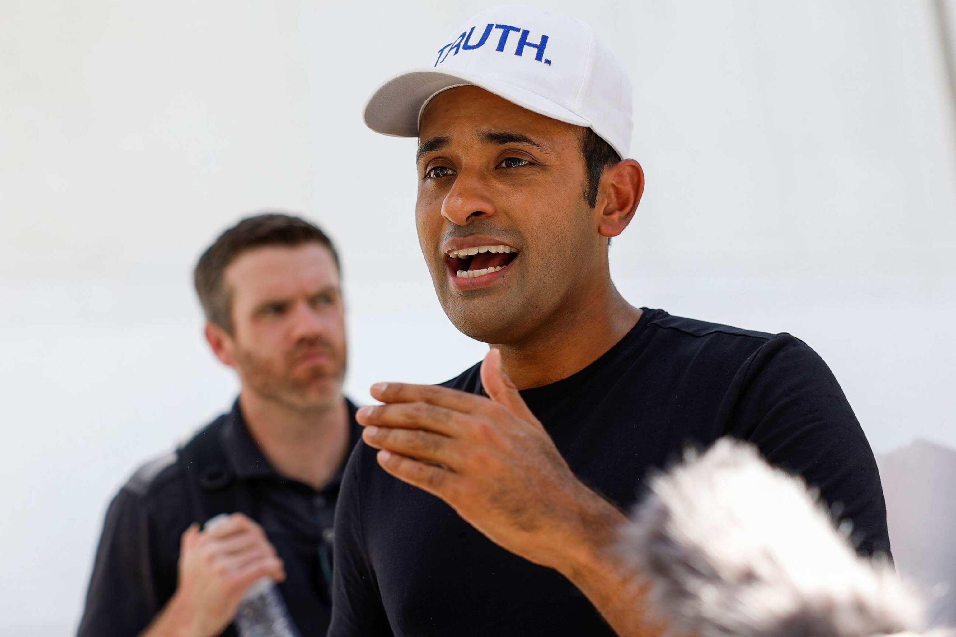 PHOTO: Republican presidential candidate Vivek Ramaswamy discusses FOIA request regarding former President Donald Trump's indictment outside of the Wilkie D. Ferguson Jr. United States Federal Courthouse, June 13, 2023, in Miami.