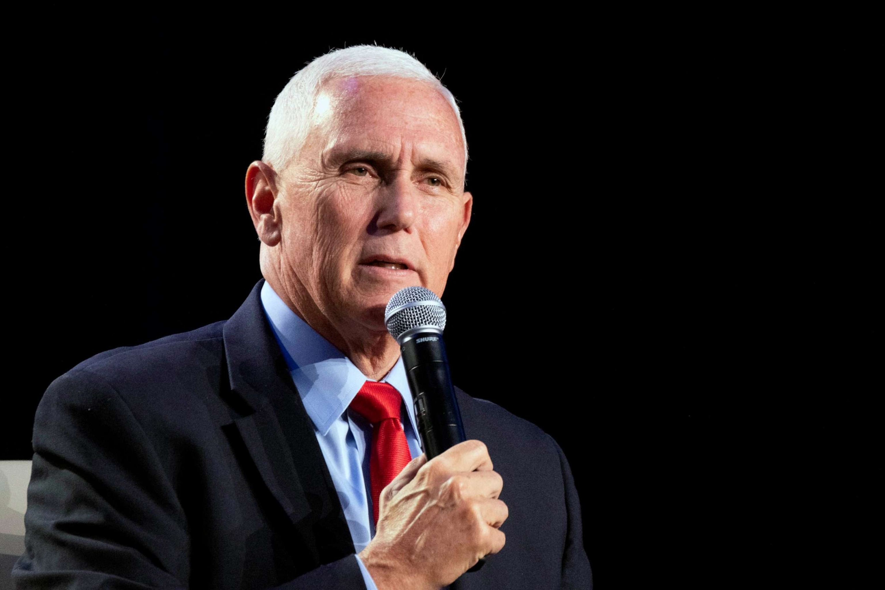 PHOTO: FILE - Presidential candidate and former Vice President Mike Pence speaks at The Gathering in Atlanta, Aug. 18, 2023.