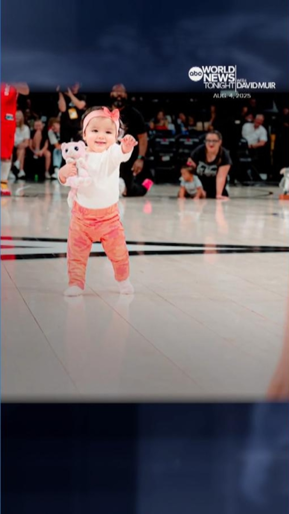NextImg:Video Baby takes 1st steps during WNBA’s Las Vegas Aces halftime crawling race