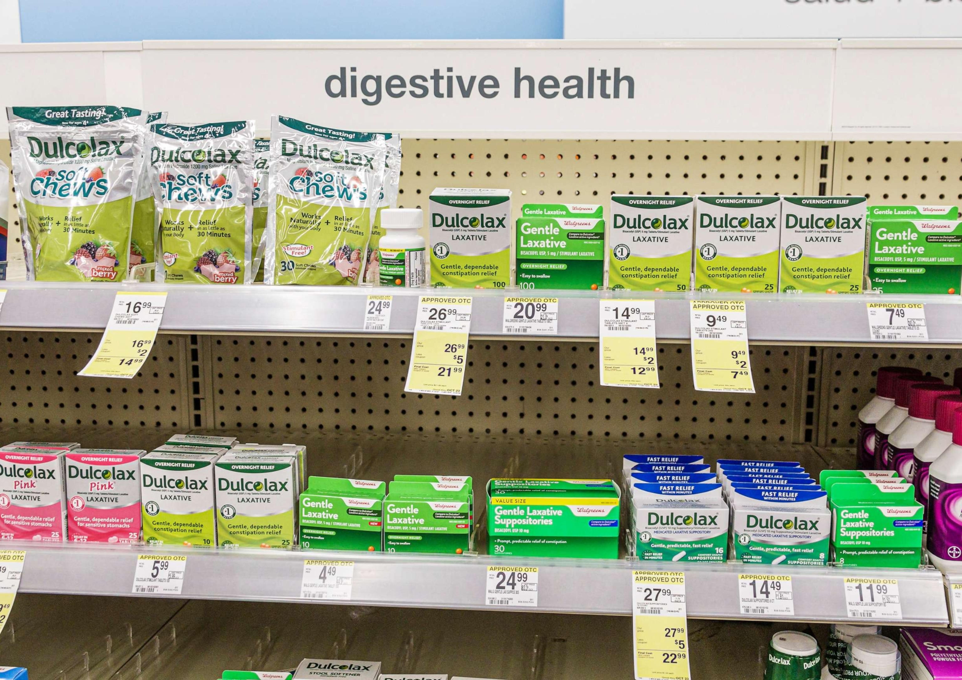 PHOTO: Miami Beach, Florida, Walgreens pharmacy, The digestive health shelf is shown in a Walgreens Pharrmacy in Miami.