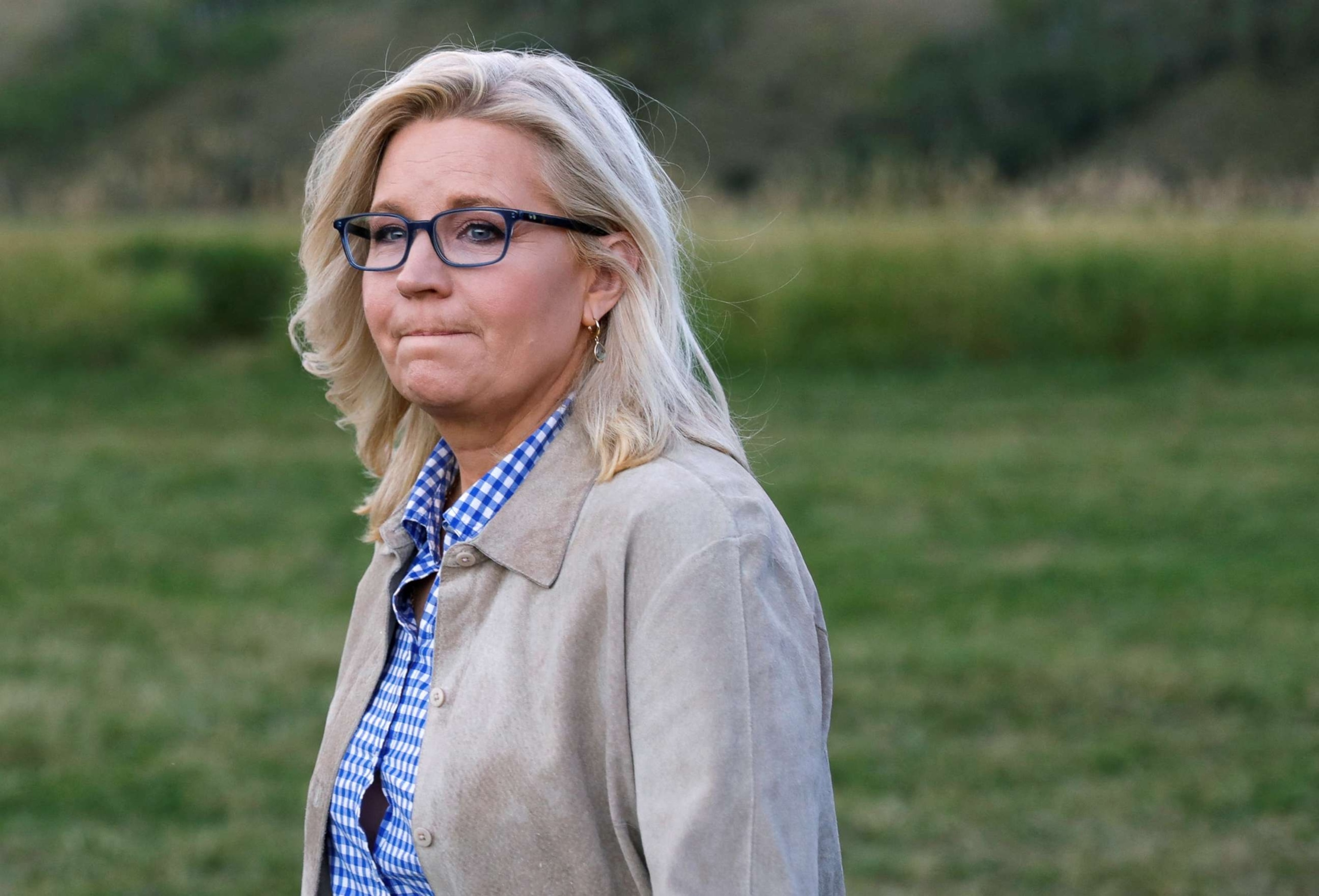 PHOTO: Republican candidate U.S. Representative Liz Cheney looks on during her primary election night party in Jackson, Wyo. Aug. 16, 2022.