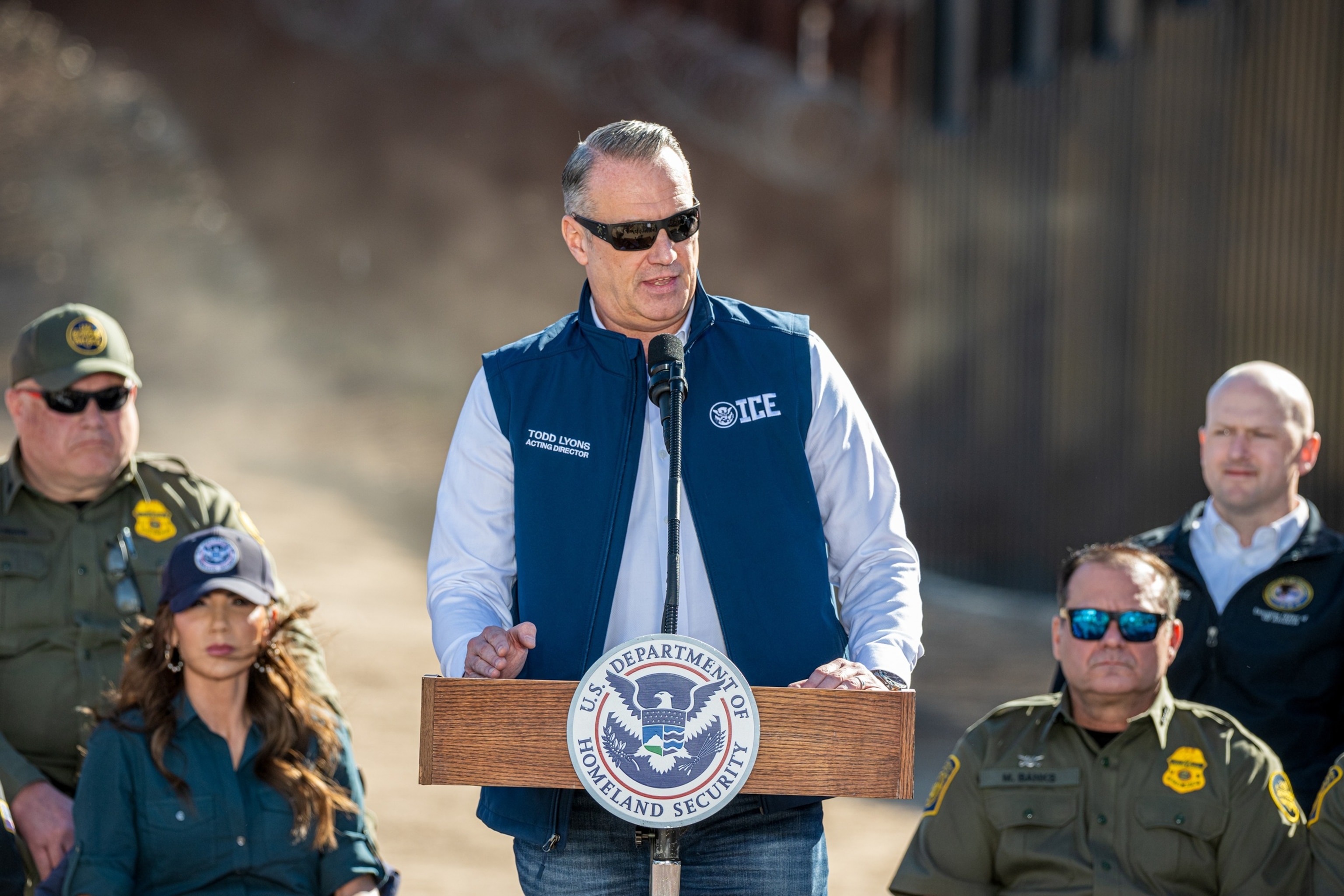 PHOTO: DHS Secretary Noem Holds News Conference At US-Mexico Border