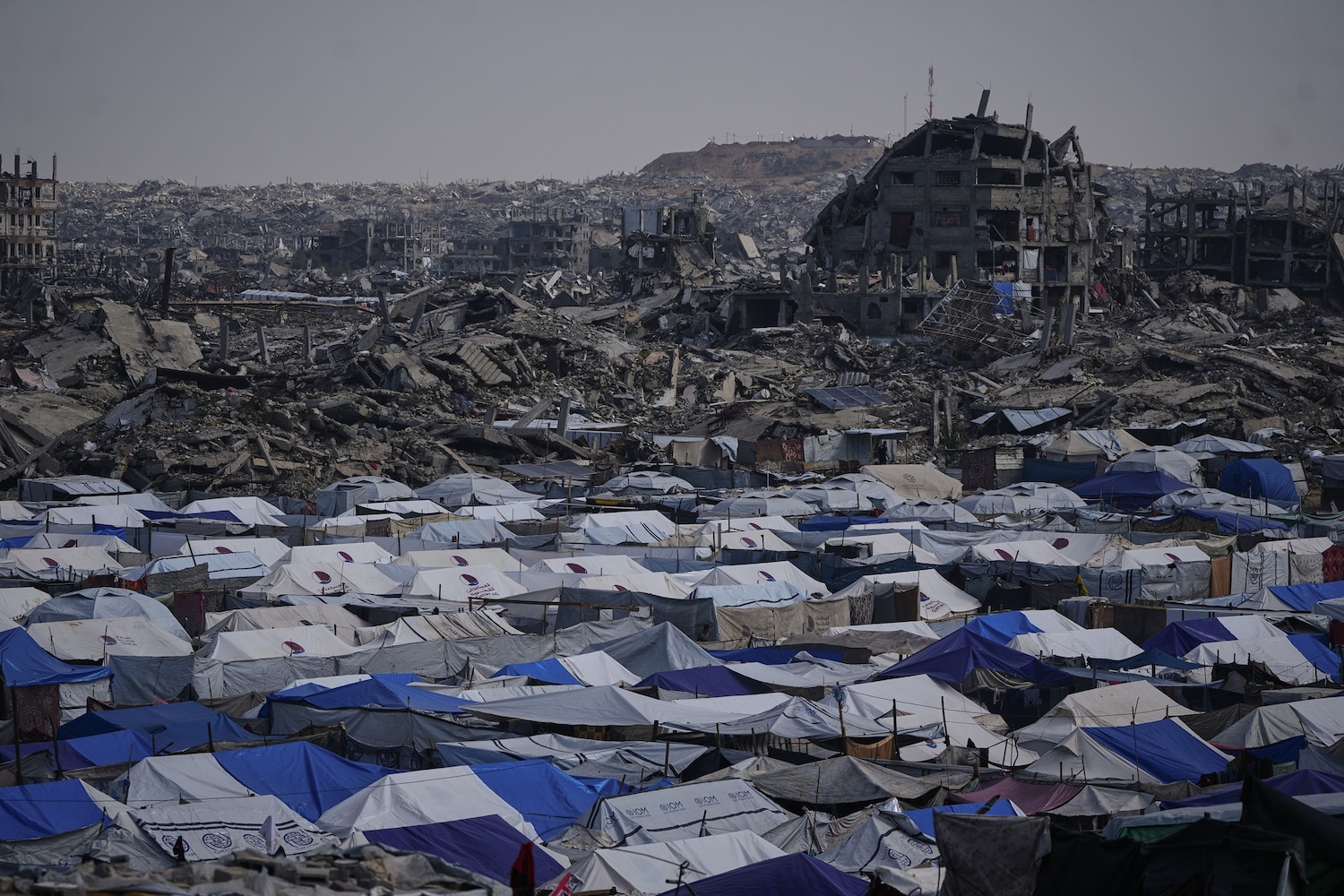 Tent city showing destruction by Israel