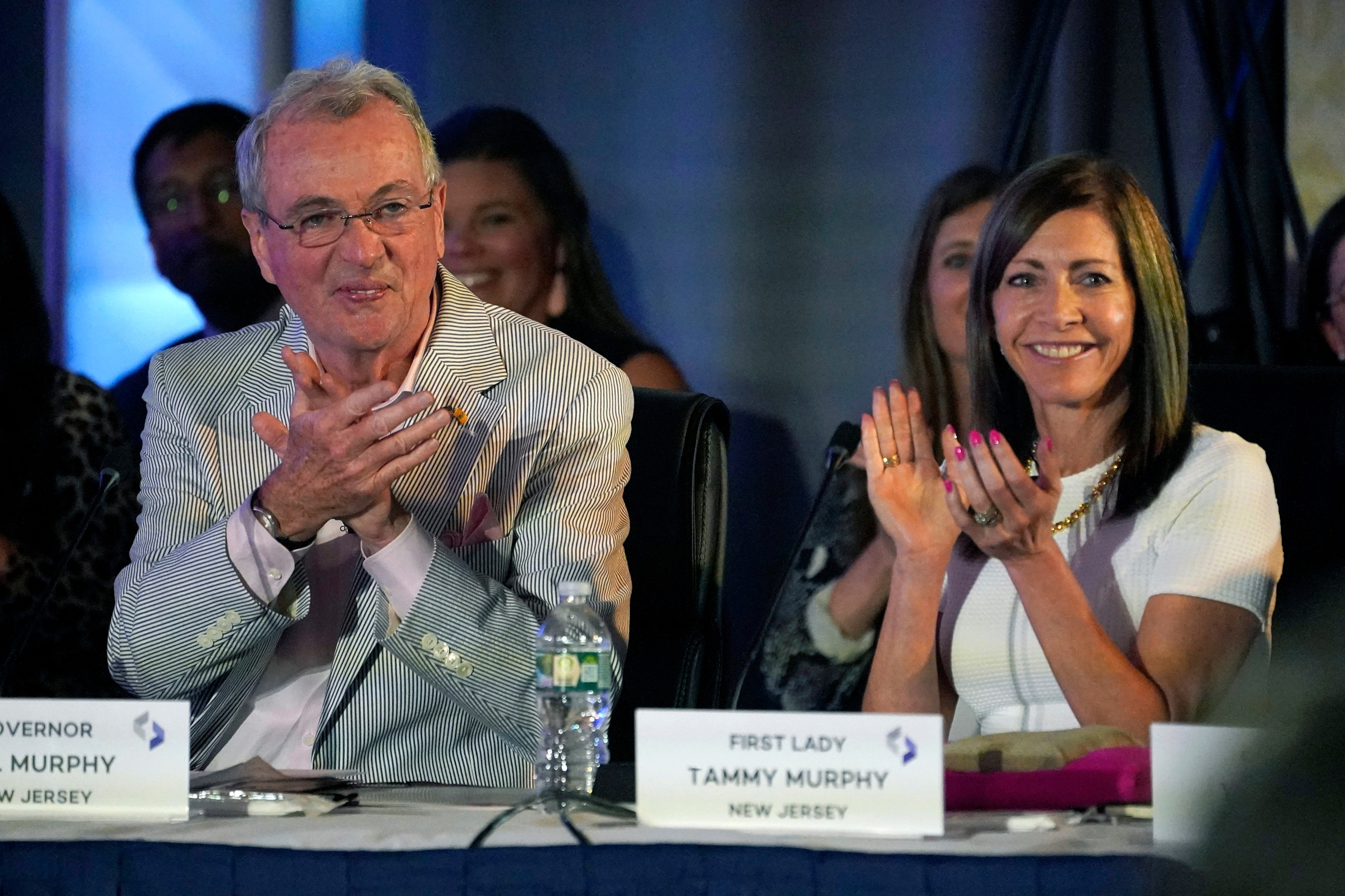 PHOTO: New Jersey Gov. Phil Murphy, left, and first lady Tammy Murphy attend the National Governors Association summer meeting, July 15, 2022, in Portland, Maine. 