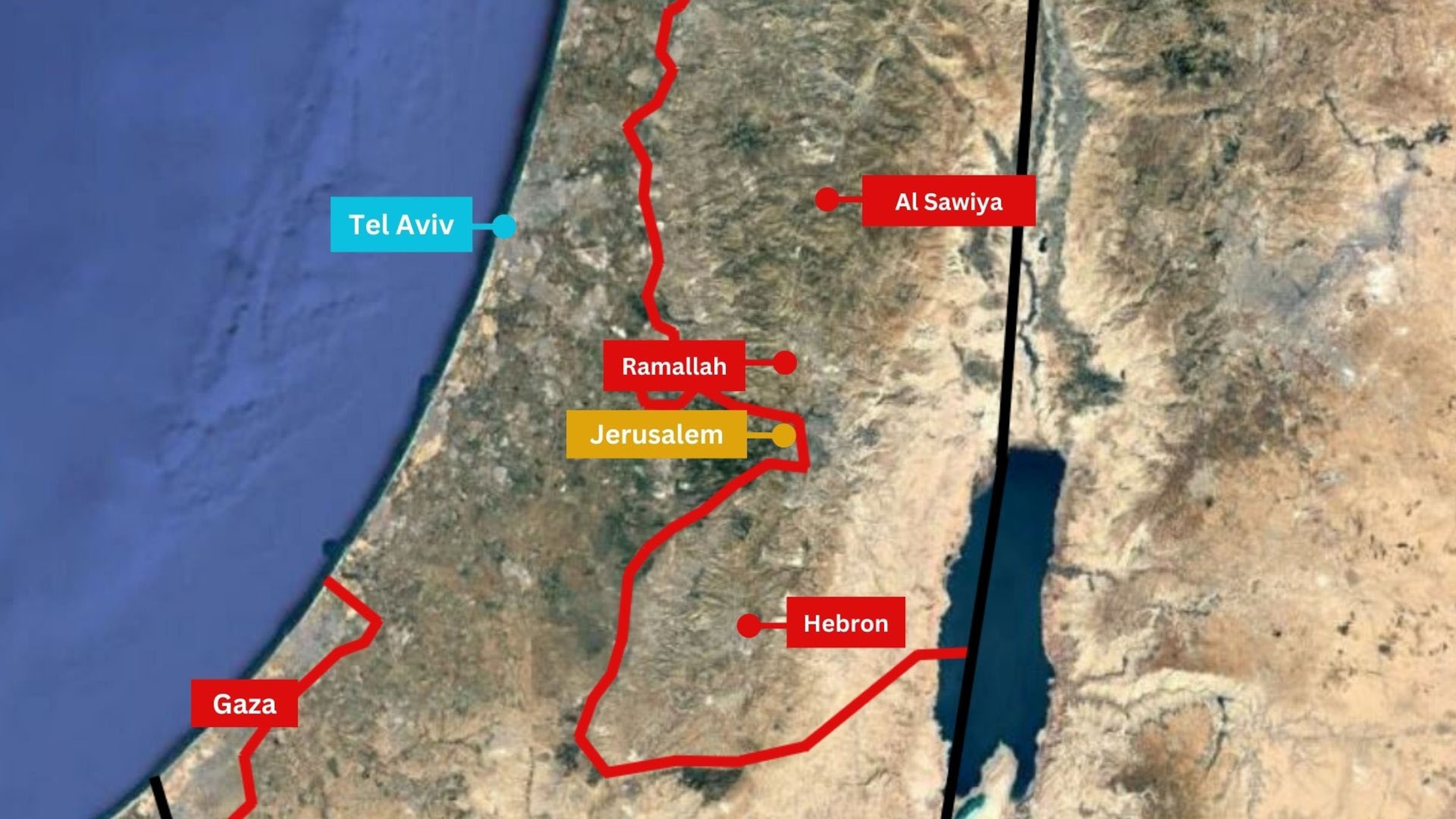 PHOTO: A map of the West Bank showing the village of Al Sawiya where farmer Bilal Saleh was killed on Oct. 18th, 2023.