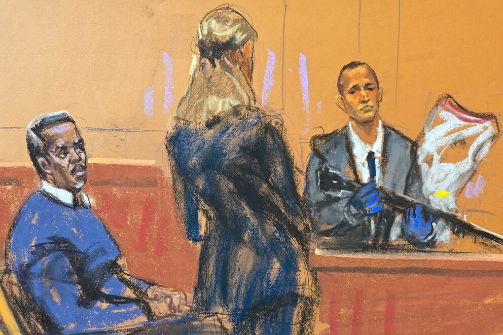 PHOTO: Prosecutor Madison Smizer questions Homeland Security Investigations Special Agent Gerard Gannon at Sean "Diddy" Combs' sex trafficking trial in New York City, May 20, 2025.
