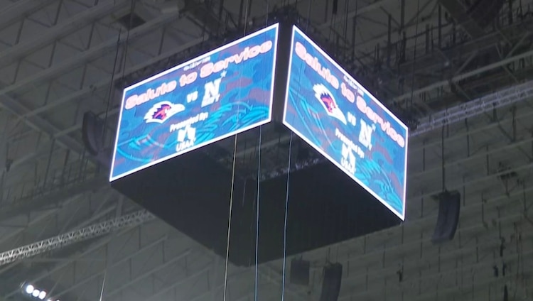 PHOTO: An Air Force member who was critically injured and later died after rappelling from the ceiling of the Alamodome in San Antonio, Texas, October 18, 2026, as part of a Salute to Armed Forces and Veterans night.