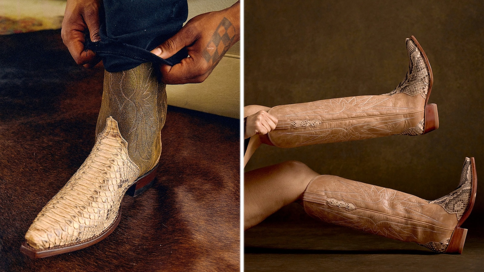 Tecovas launched an invasive python collection of cowboy boots, sandals and accessories.                               