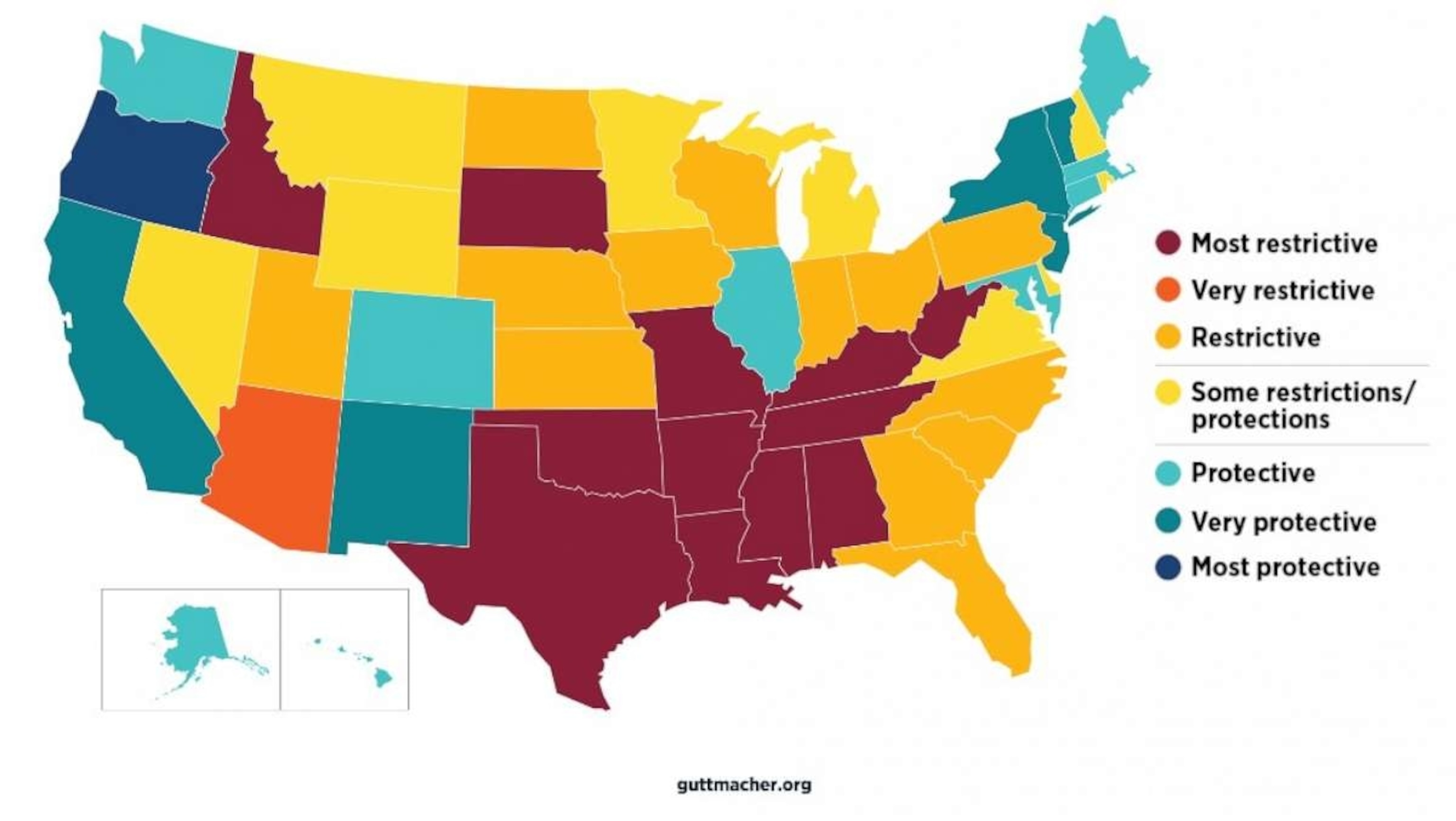 PHOTO: A map by Guttmacher Institute shows state abortion policies in effect as of Dec. 12, 2022.