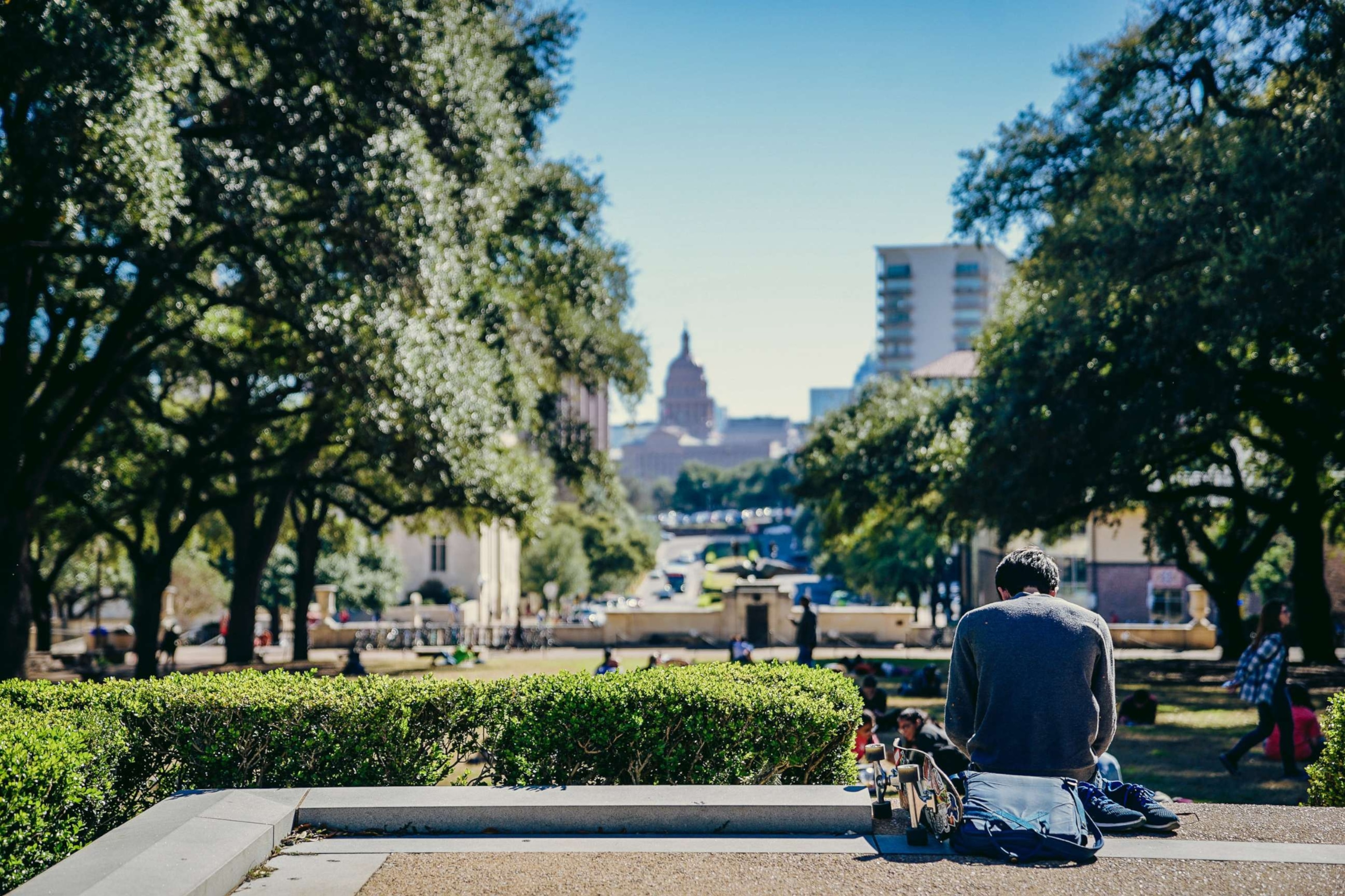 PHOTO: A college student studies on their university campus in a stock image.