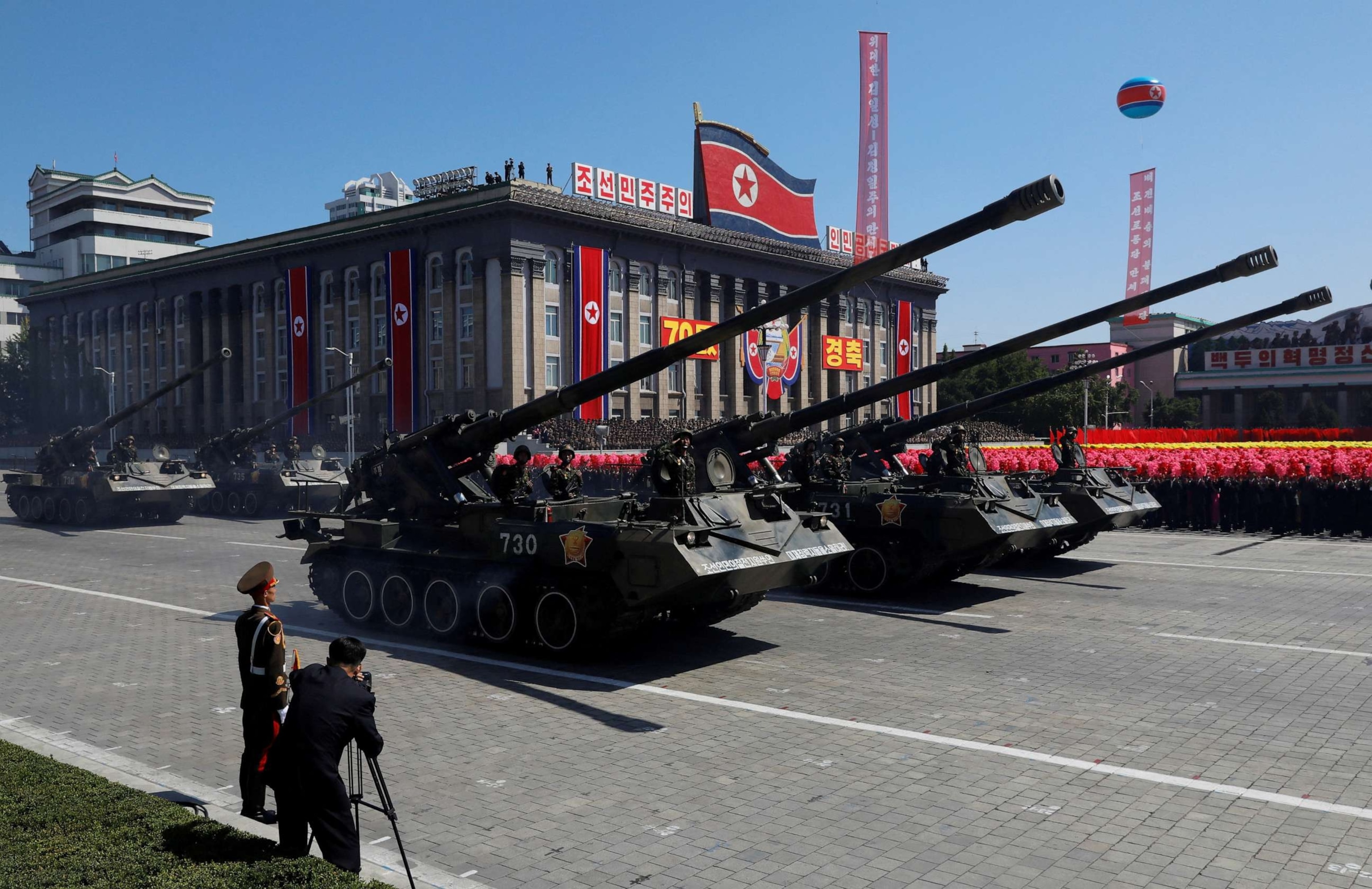 PHOTO: In this file photo, self-propelled artillery roll pass during a military parade marking the 70th anniversary of North Korea's foundation in Pyongyang, North Korea, Sept. 9, 2018.