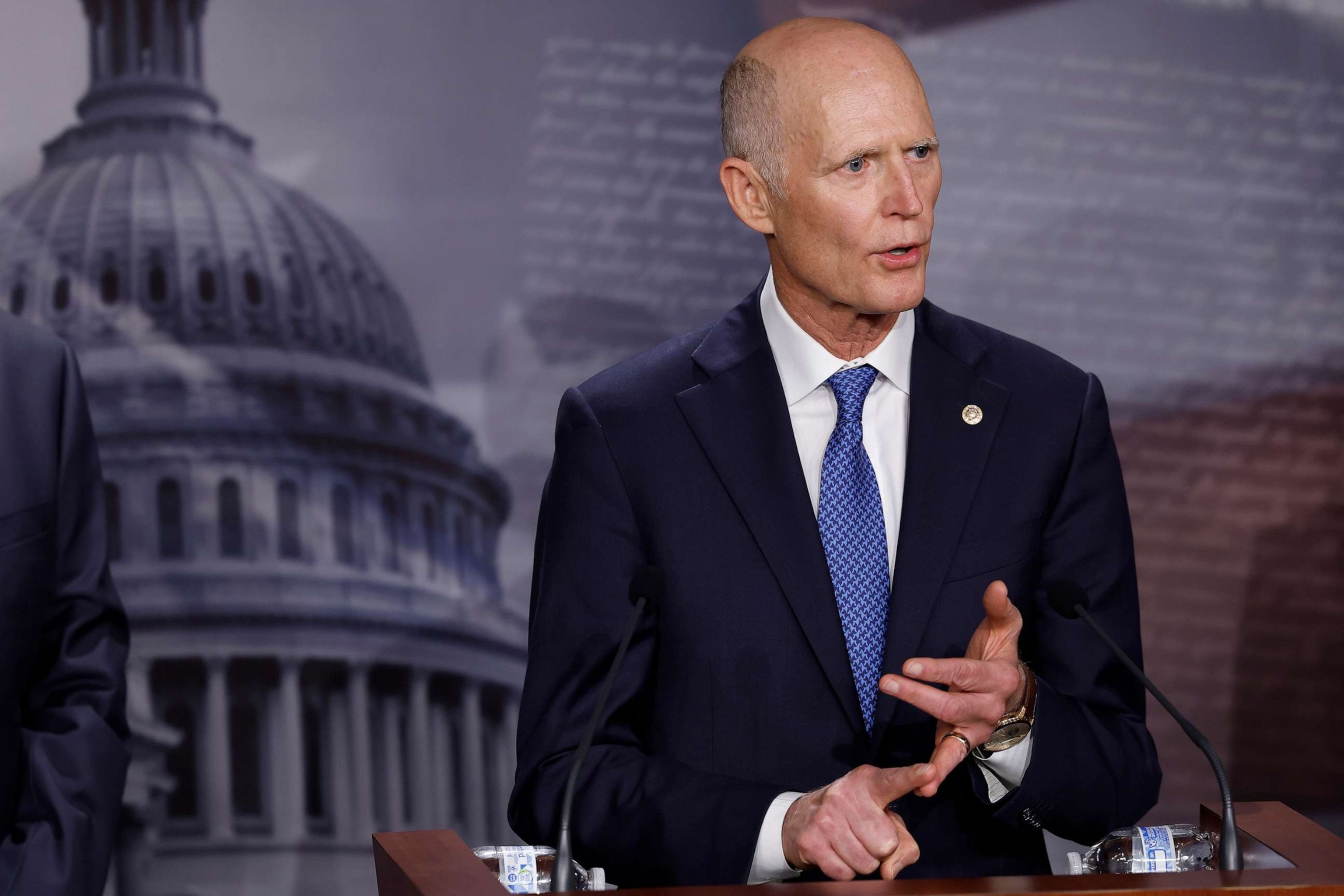 PHOTO: Sen. Rick Scott speaks during a news conference at the U.S. Capitol Building on Jan. 25, 2023 in Washington, D.C.