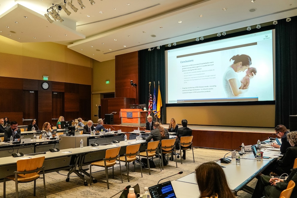 PHOTO: In this June 25, 2025, file photo, five new committee members are seen during the first meeting of the CDC's Advisory Committee On Immunization Practices at the CDC global headquarters in Atlanta.