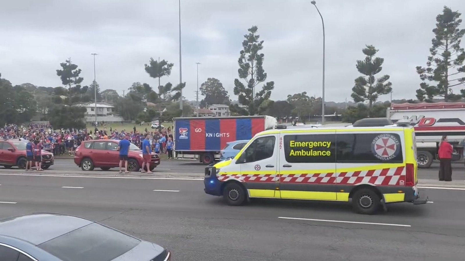 Ten people were injured, including two critically, in Australia on Saturday after a car crashed into a crowd of rugby fans lining the streets to send off their team, in what officials called a "horrific" incident.