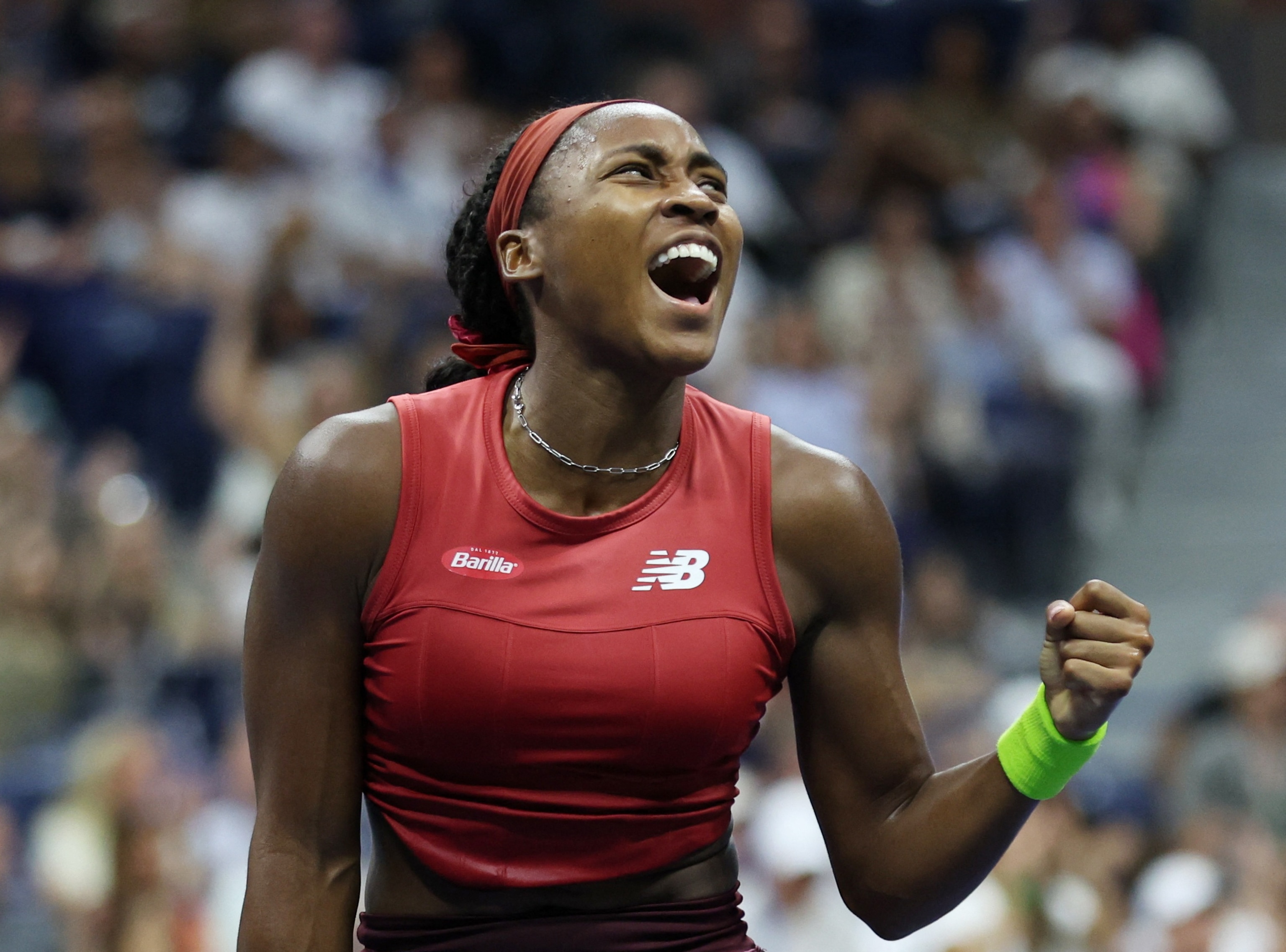 PHOTO: Coco Gauff of the U.S. reacts during her final match against Belarus' Aryna Sabalenka in Flushing Meadows, New York, on Sept. 9, 2023.