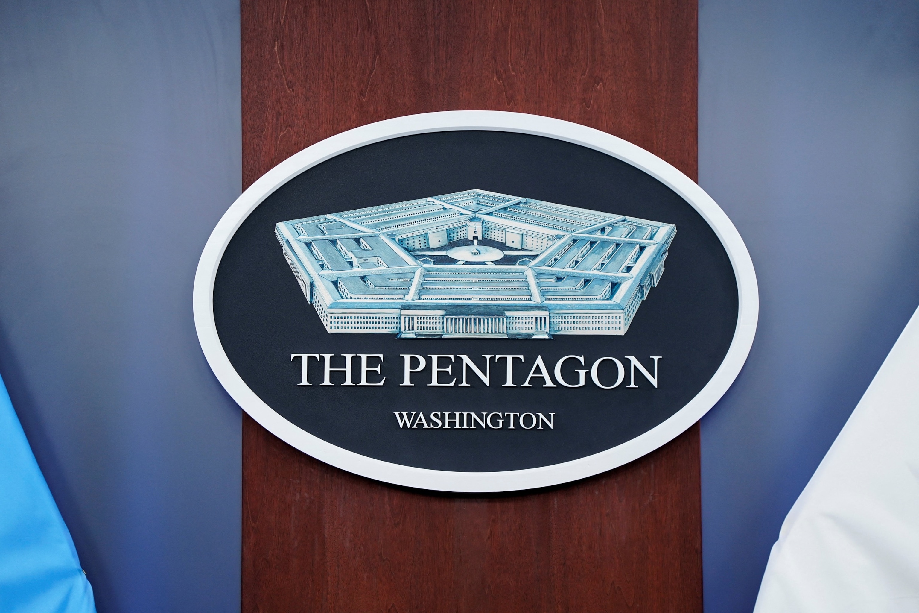 PHOTO: The Pentagon logo in the briefing room at the Pentagon in Washington, D.C.