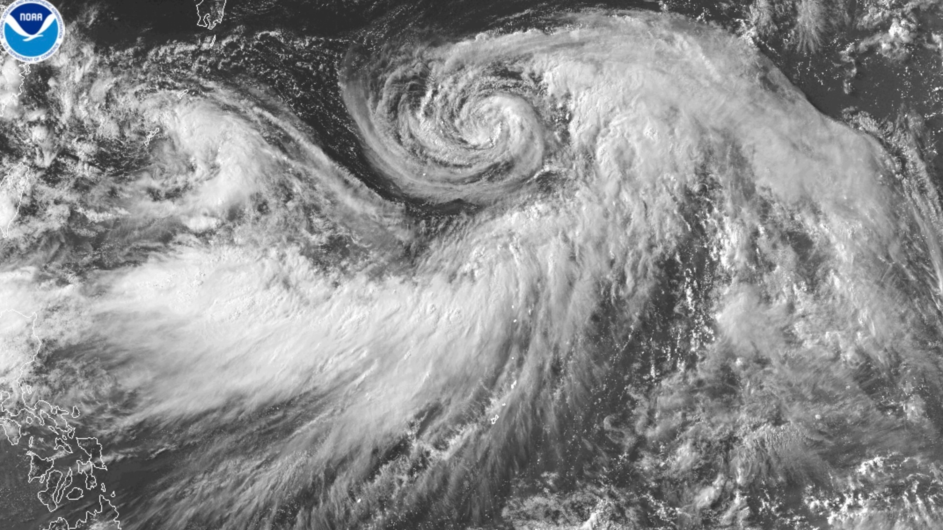 This satellite image provided by the National Oceanic and Atmospheric Administration (NOAA) shows Hurricane Iona forming in the central Pacific Ocean, Monday, July 28, 2025.