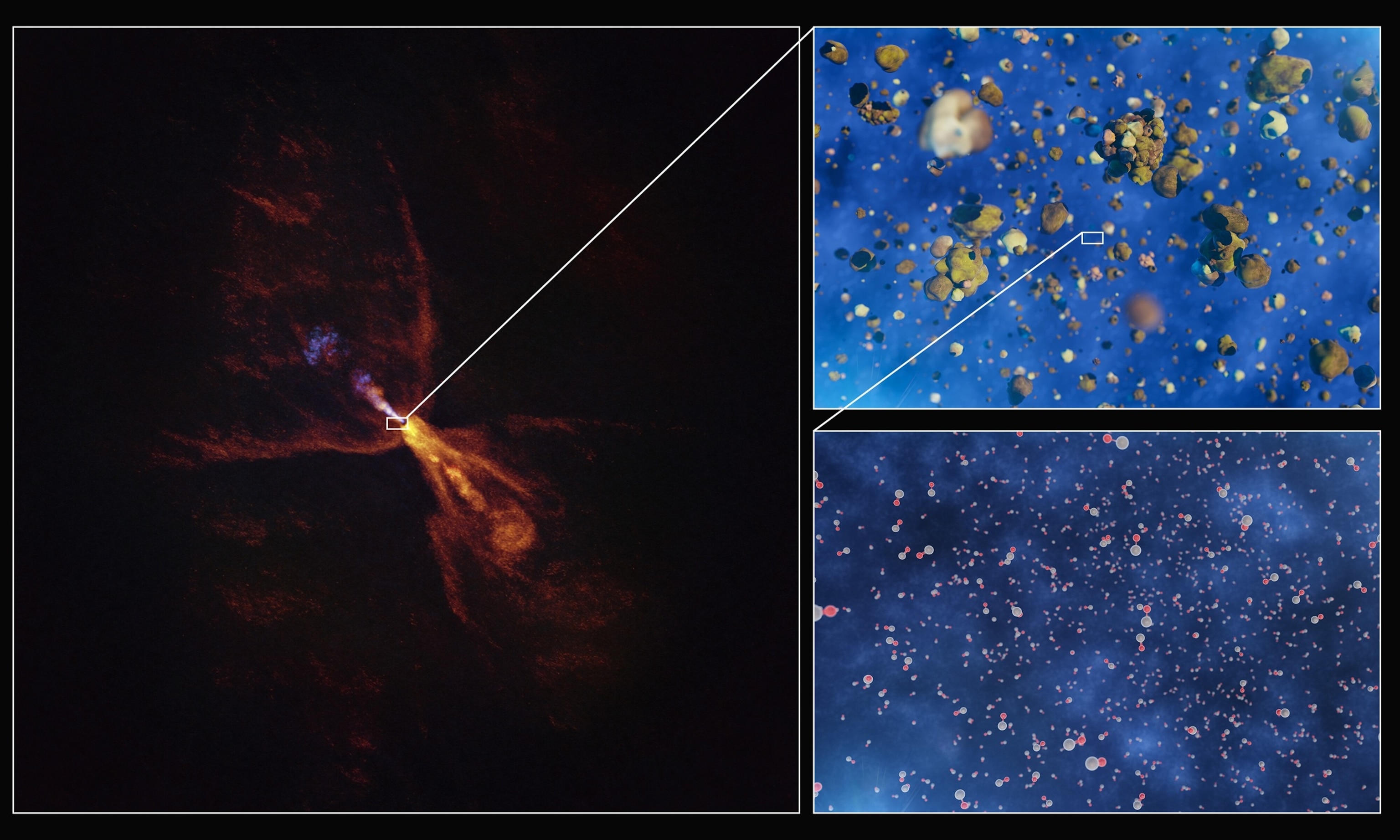 PHOTO: These images illustrate how hot gas condenses into solid minerals around the baby star HOPS-315.