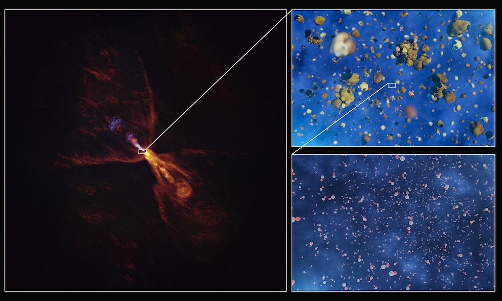 PHOTO: These images illustrate how hot gas condenses into solid minerals around the baby star HOPS-315. 