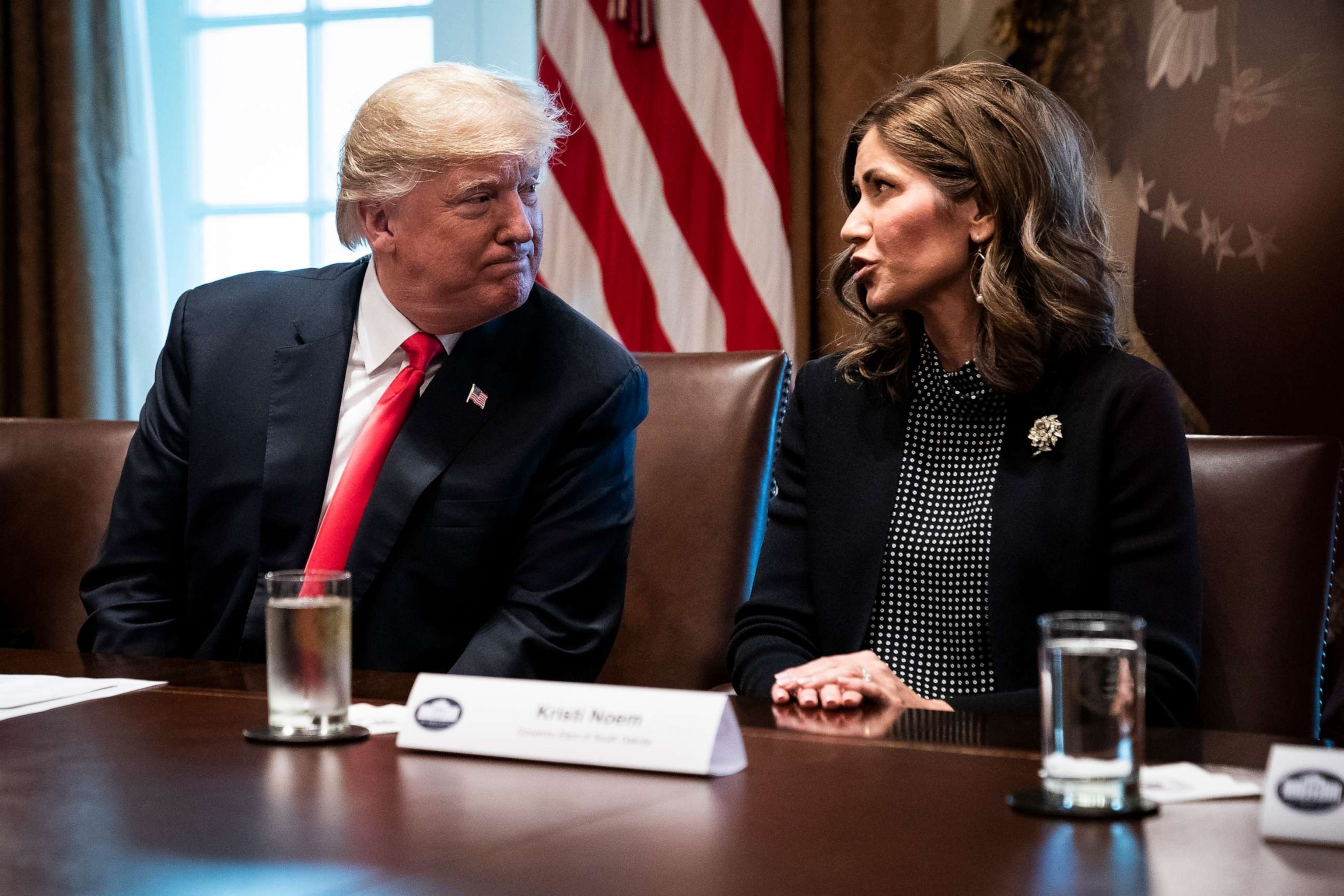 PHOTO: President Donald Trump speaks with South Dakota Gov.-elect Kristi Noem during a meeting with Governors-Elect in the Cabinet Room at White House, Dec. 13, 2018.