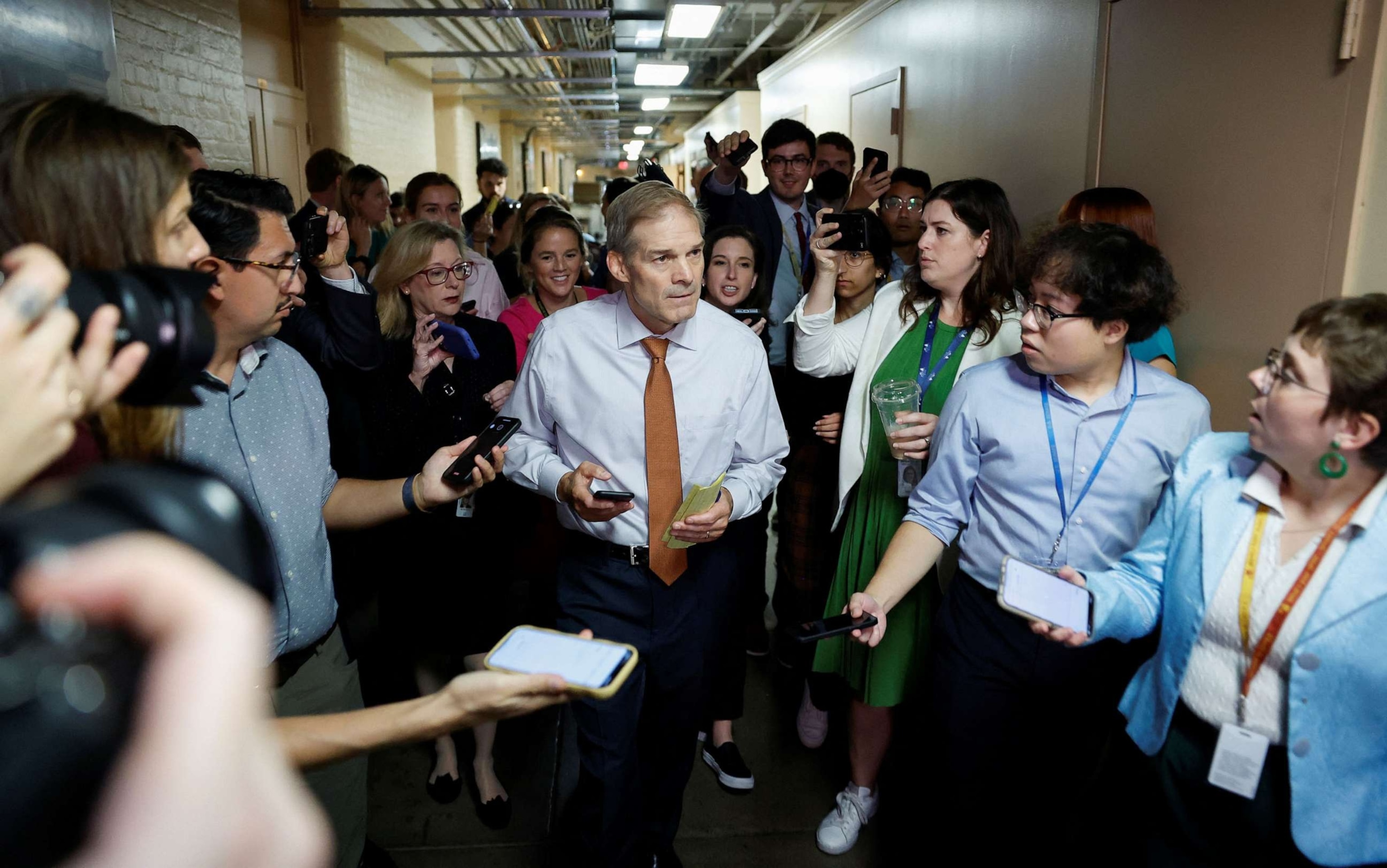 PHOTO: House Judiciary Committee Chairman Rep. Jim Jordan arrives for a meeting with former Speaker of the House Kevin McCarthy (R-CA) was ousted from the position of Speaker by a House vote, at the U.S. Capitol in Washington, Oct. 4, 2023.