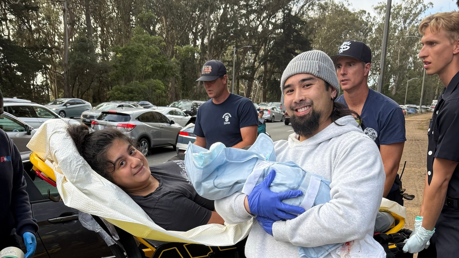 A baby was delivered on the side of the road near the Golden Gate Bridge in San Francisco after the parents got stuck in heavy traffic while trying to reach the hospital Saturday afternoon, according to authorities.