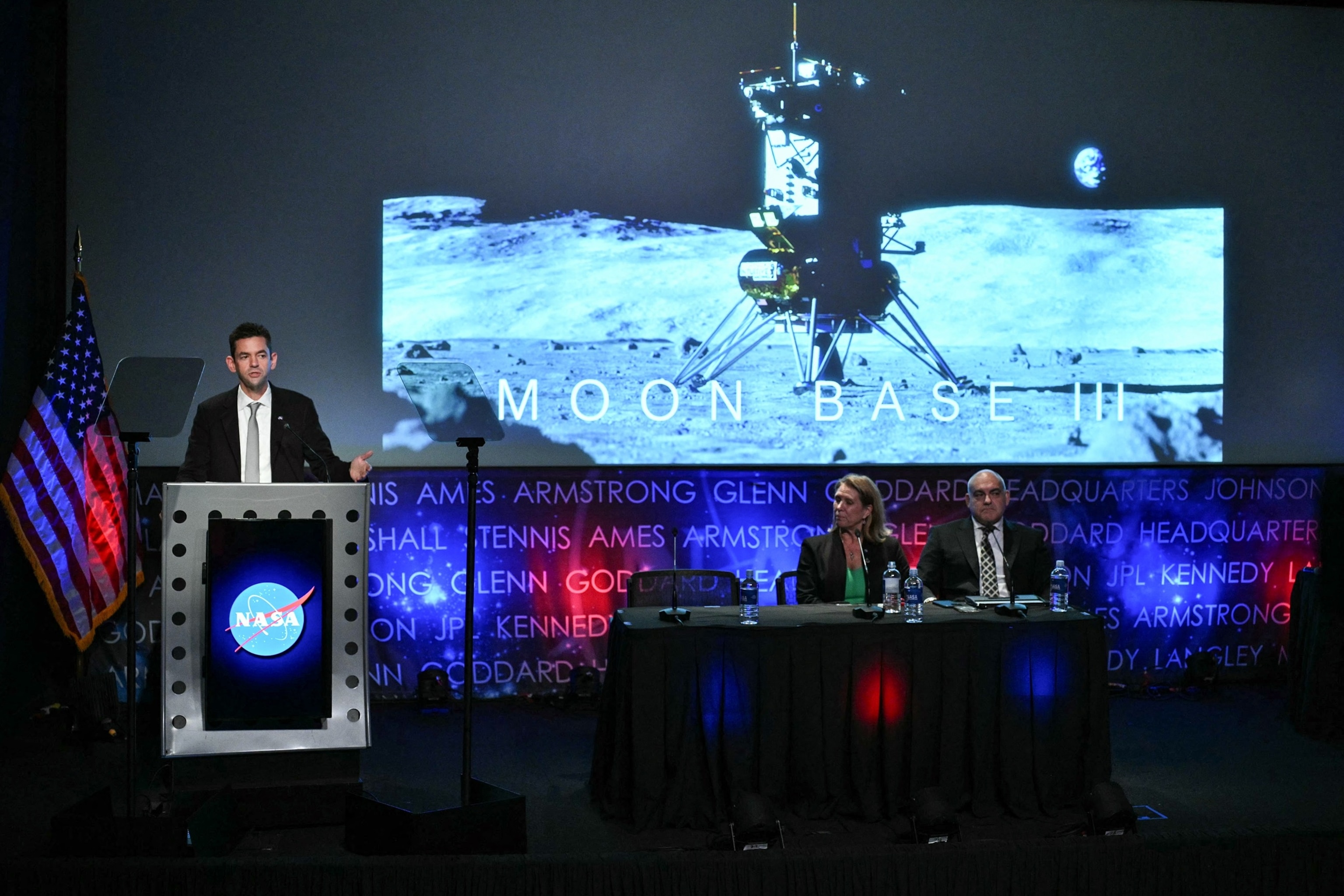 PHOTO: NASA Administrator Jared Isaacman speaks during a news conference at NASA headquarters in Washington, DC, on May 26, 2026