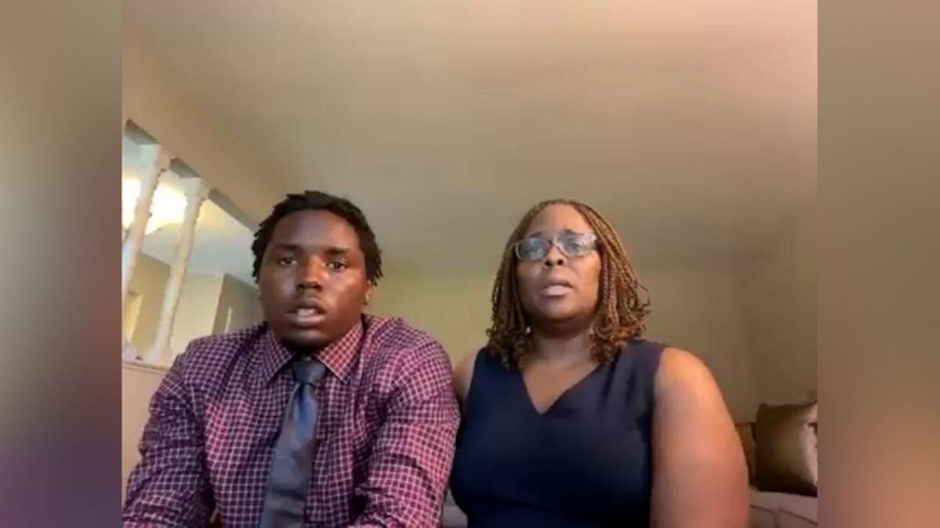 PHOTO: Jadarrius Rose and his mother, Carla Jones, speak on July 27, 2023, of Rose being attacked by an Ohio K-9 dog on July 4, 2023, after attempting to surrender to police with his hands up following a highway chase.