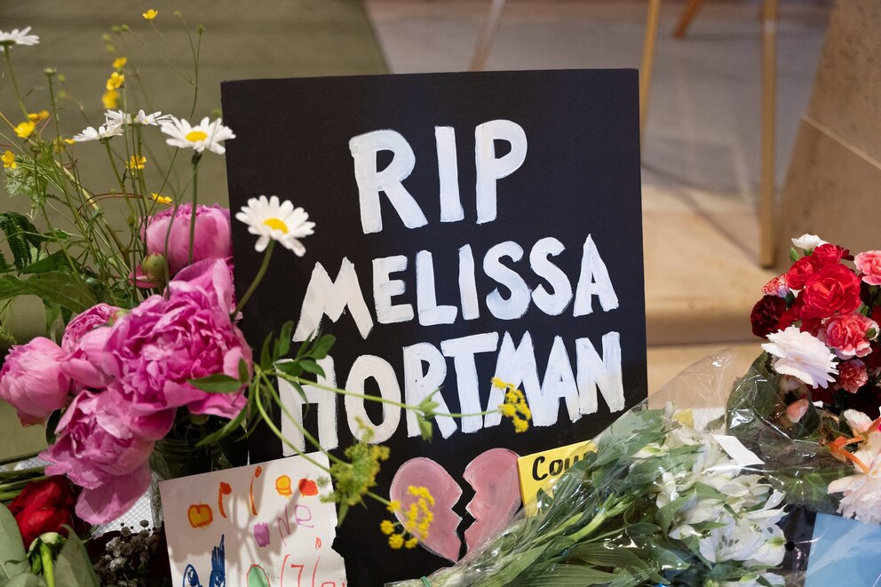 PHOTO: A sign reading âRIP Melissa Hortmanâ is placed in a memorial outside the Minnesota House Chambers at the Capitol in honor of slain Democratic state lawmaker Melissa Hortman, in St. Paul
