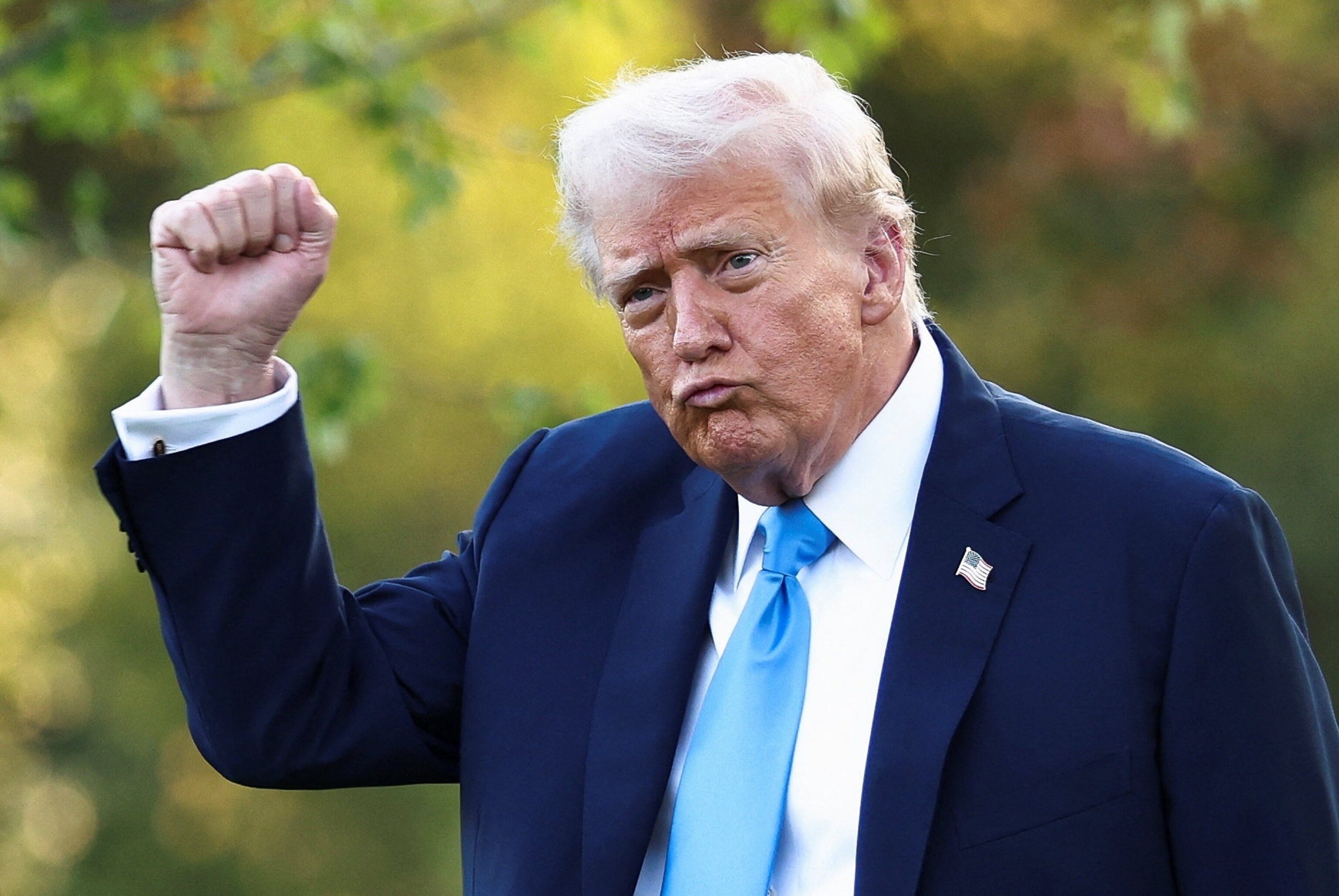 PHOTO: President Donald Trump walks towards Marine One as he departs for New York from the White House, Sept. 22, 2025.