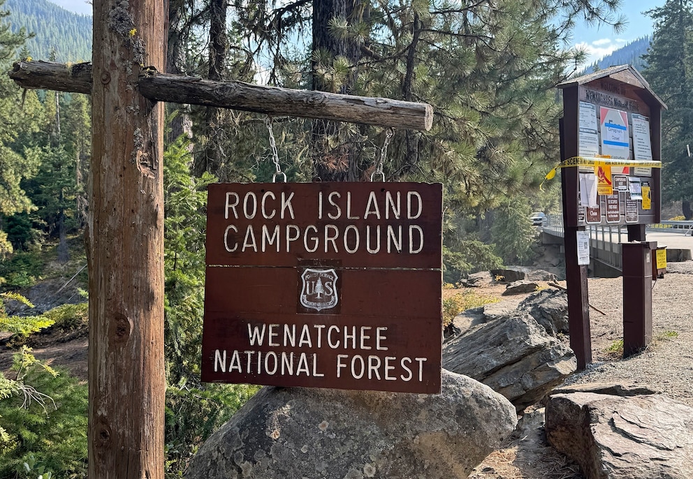 PHOTO: This photo provided by FBI Seattle shows the entrance to Rock Island Campground where multiple law enforcement agencies are searching for Travis Decker, who was charged with murder and kidnapping, near Leavenworth, Wash., on Monday, Aug. 25, 2025.