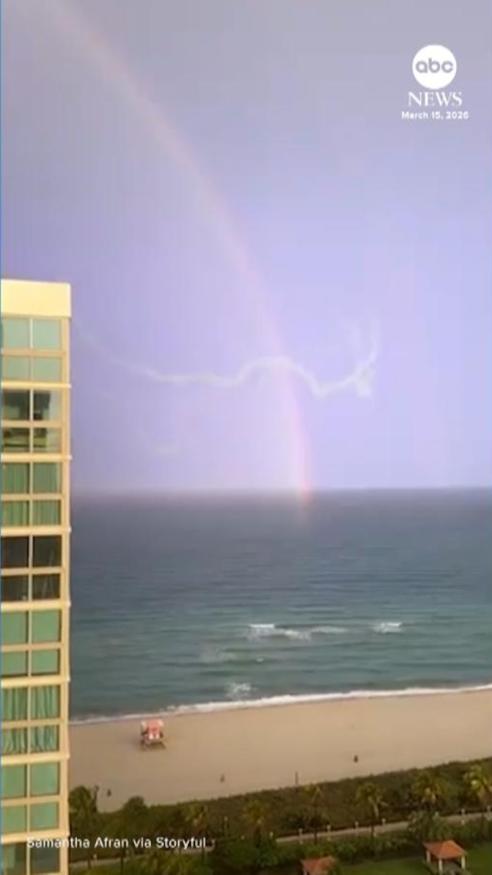 Video Lightning bolt crosses double rainbow off South Florida coast