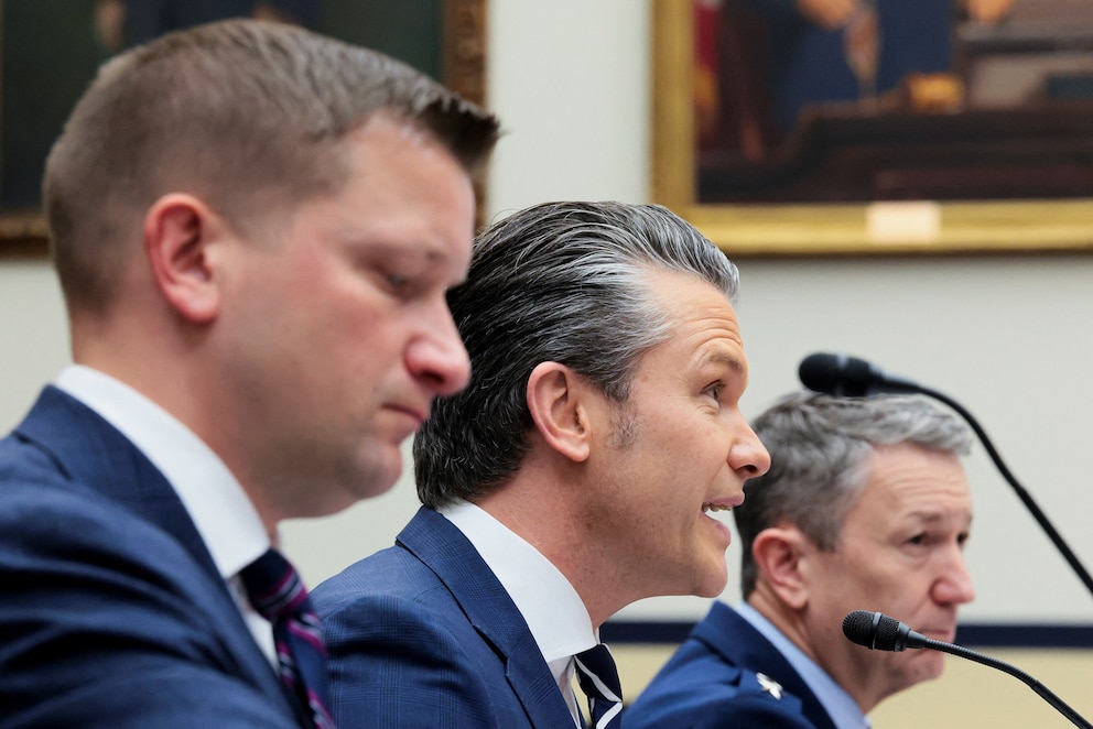 PHOTO: Defense Secretary Pete Hegseth, Chairman of the Joint Chiefs of Staff General Dan Caine and Under Secretary of Defense, Chief Financial Officer Jules W. Hurst, testify before a House Armed Services Committee hearing in Washington, April 29, 2026. 
