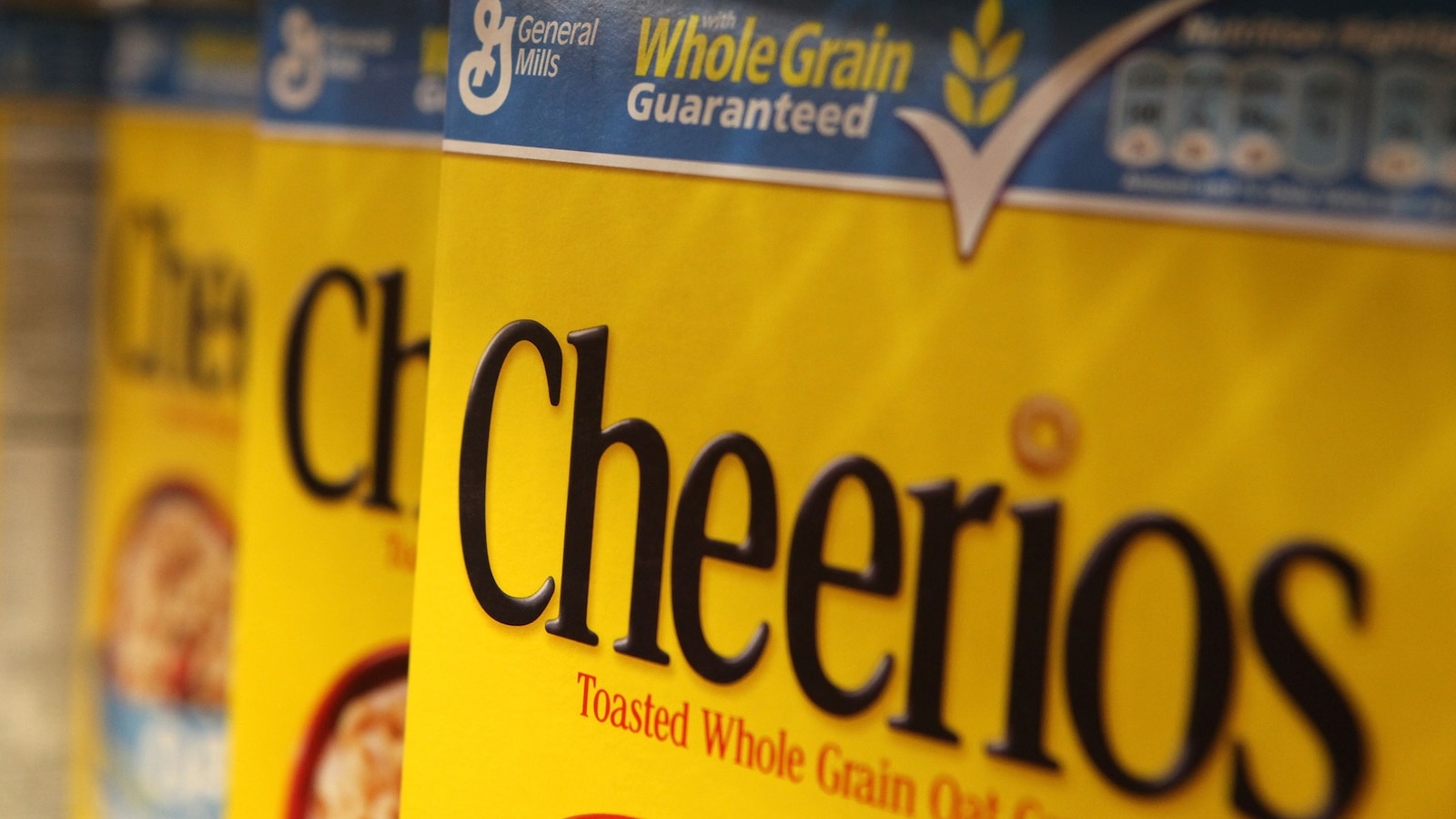 Boxes of Cheerios cereal, made by General Mills, sit on the shelf at a grocery store, Sept. 23, 2009, in Berkeley, Calif.