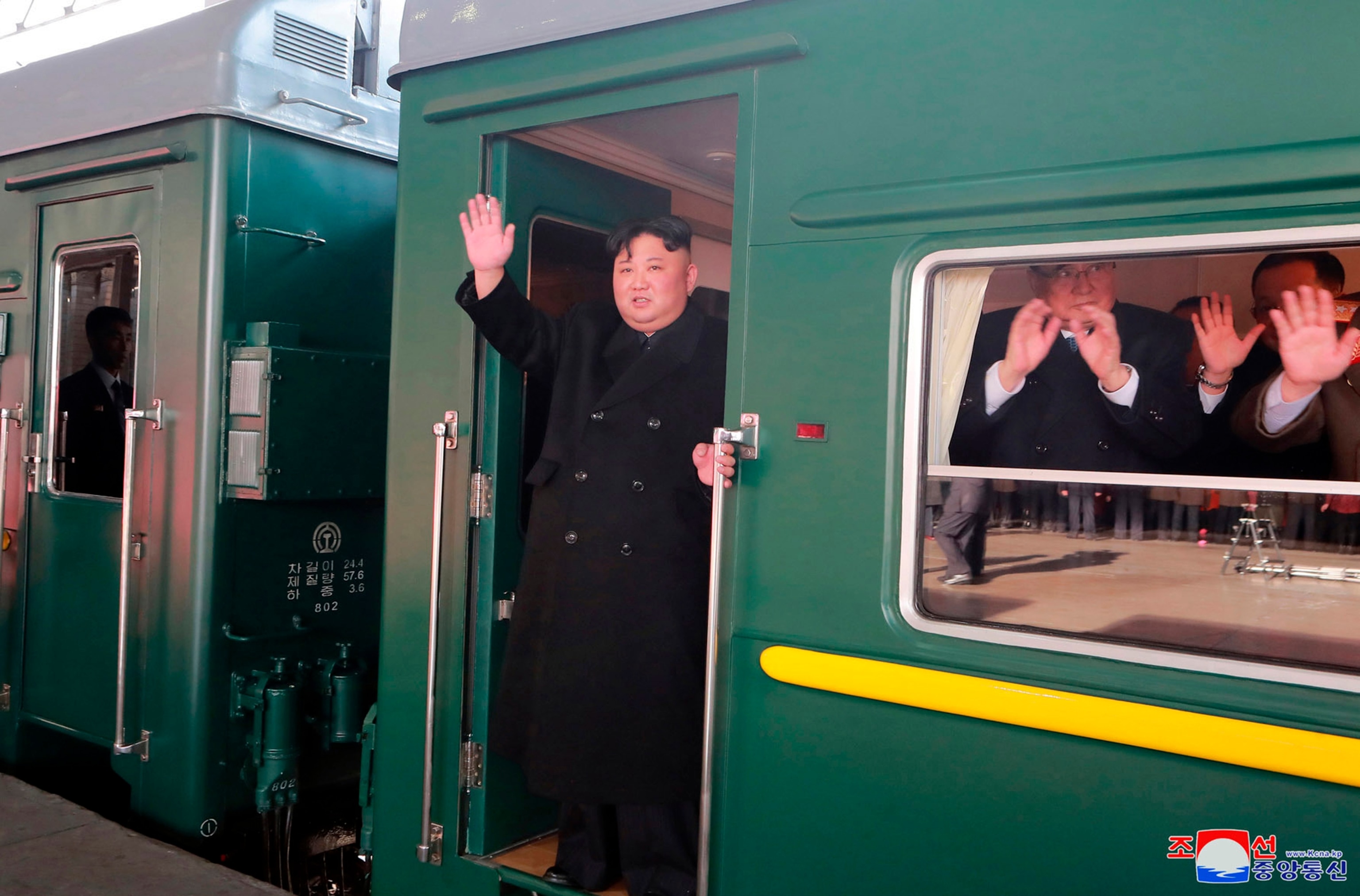 PHOTO: In this file photo provided by the North Korean government, North Korean leader Kim Jong Un waves from a train before leaving Pyongyang Station, North Korea, for Vietnam, on Feb. 23, 2019.