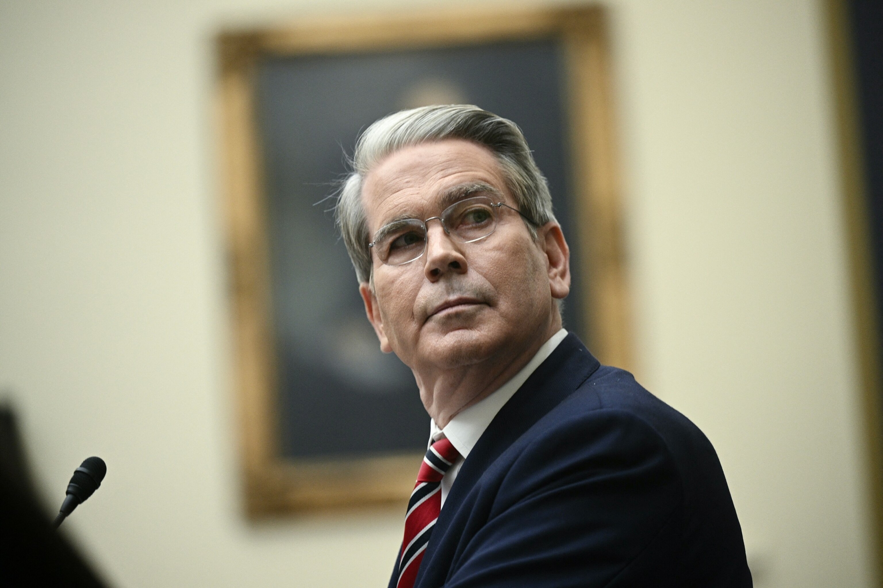 PHOTO: Secretary of Treasury Scott Bessent looks on during a House Financial Services Committee Hearing on Capitol Hill in Washington, DC, on May 7, 2025.