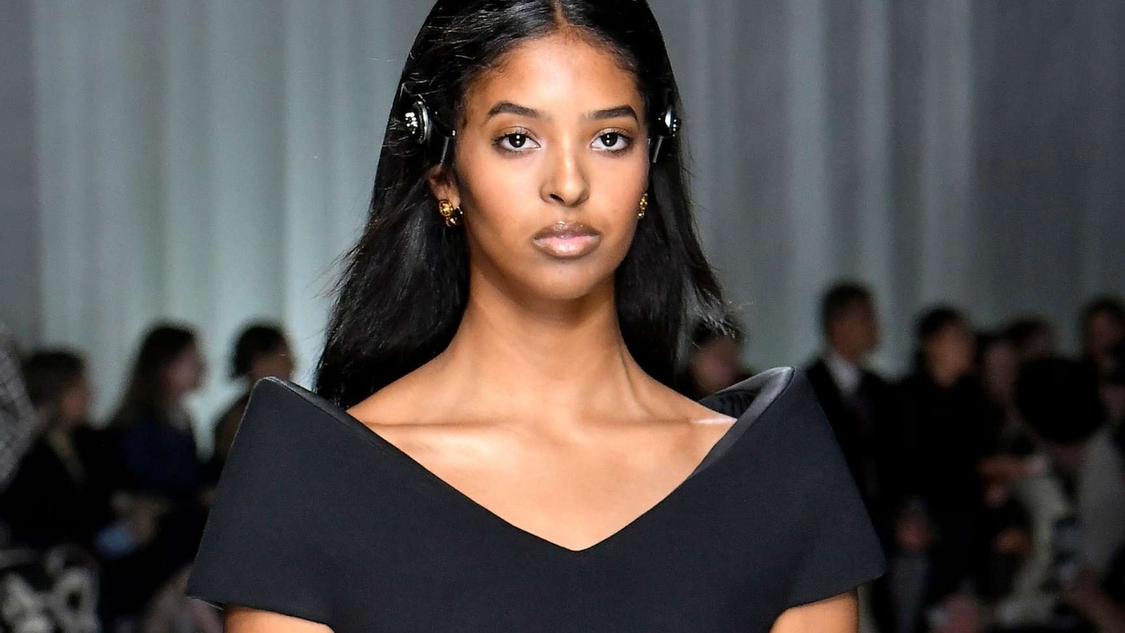 A model walks the runway at the Versace Ready to Wear fashion show during  the Milan