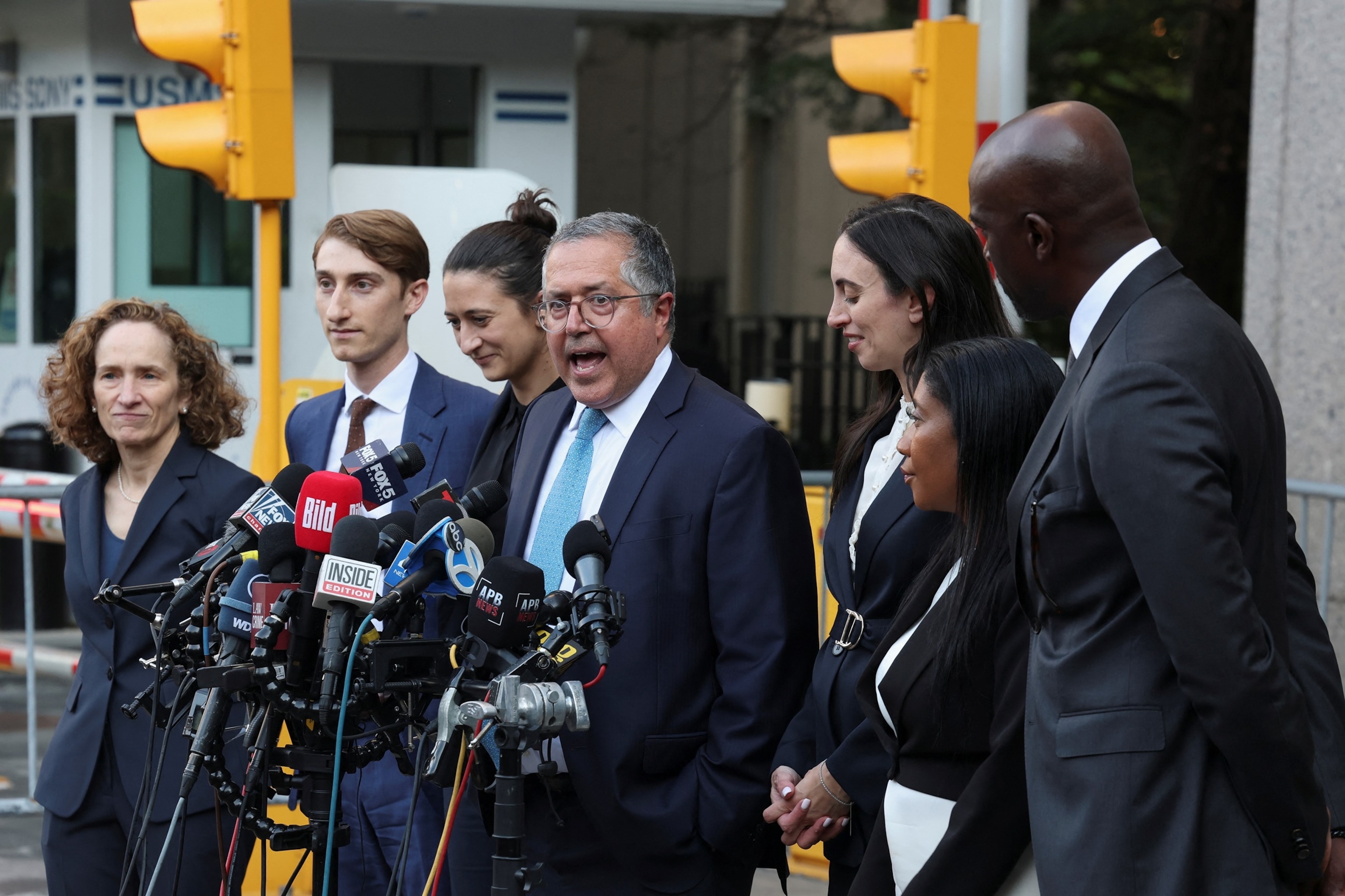 PHOTO: Marc Agnifilo, attorney for Sean "Diddy" Combs, addresses the media after the jury reached verdicts in the Sean "Diddy" Combs sex trafficking and racketeering conspiracy trial, in New York, July 2, 2025.
